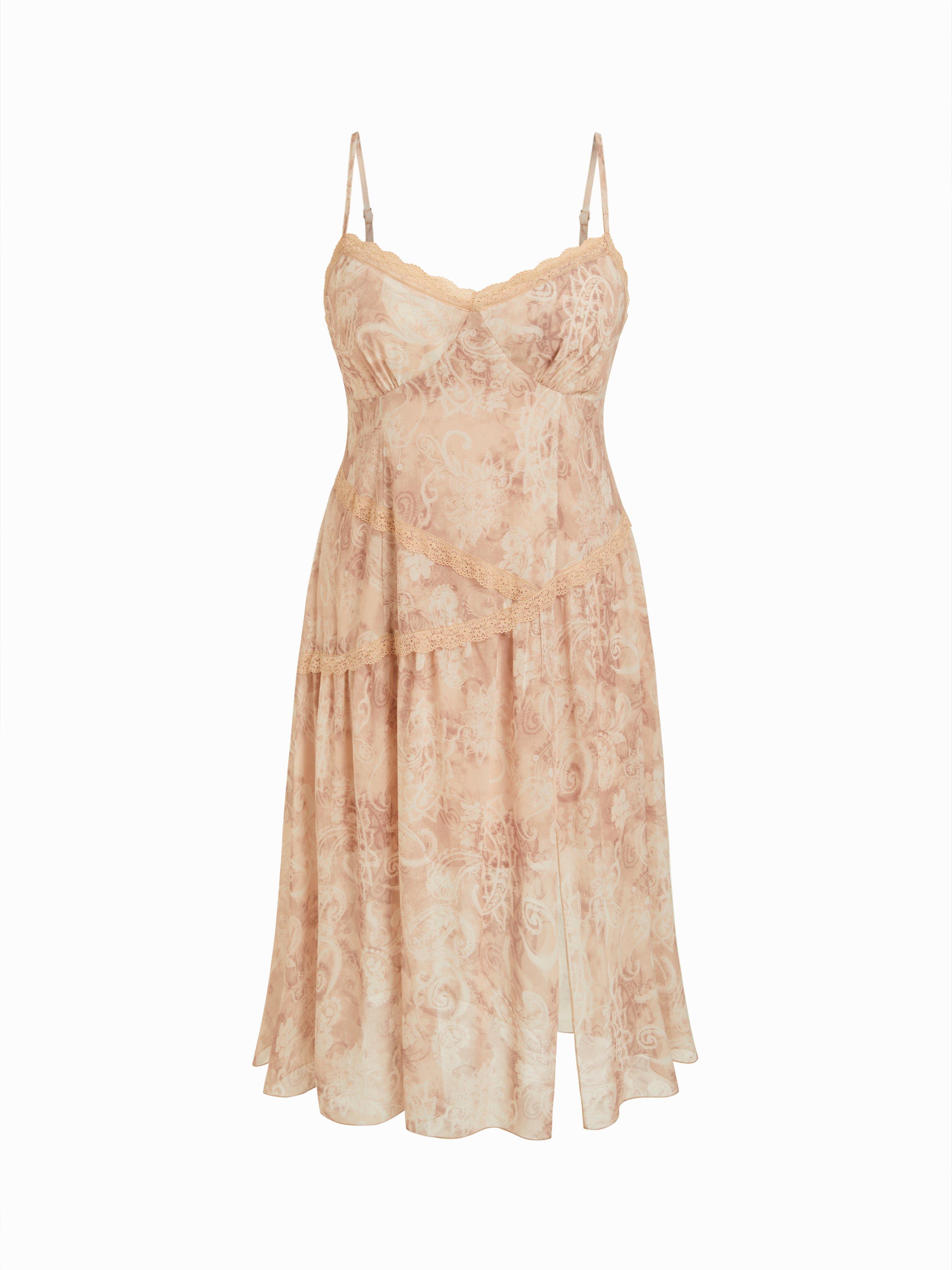 Paisley Print V-Neck Lace Trim A-line Maxi Dress Curve & Plus by CIDER