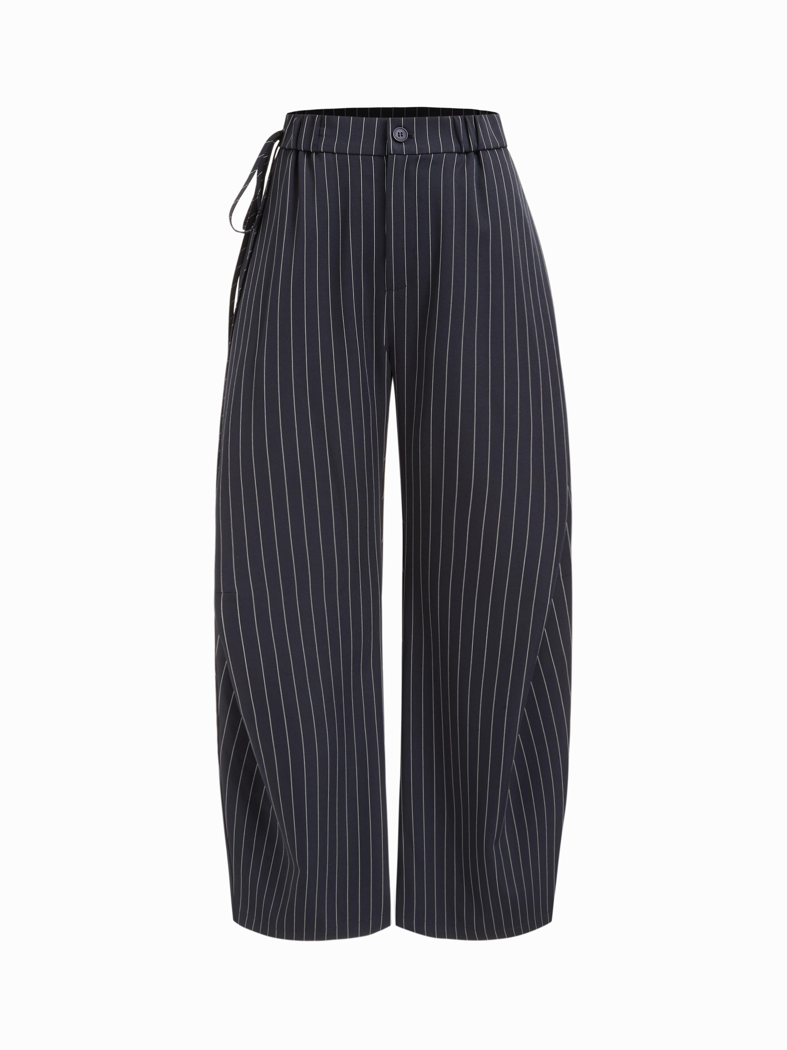 Pantalon rayé taille mi-haute à nœud latéral jambe large by CIDER