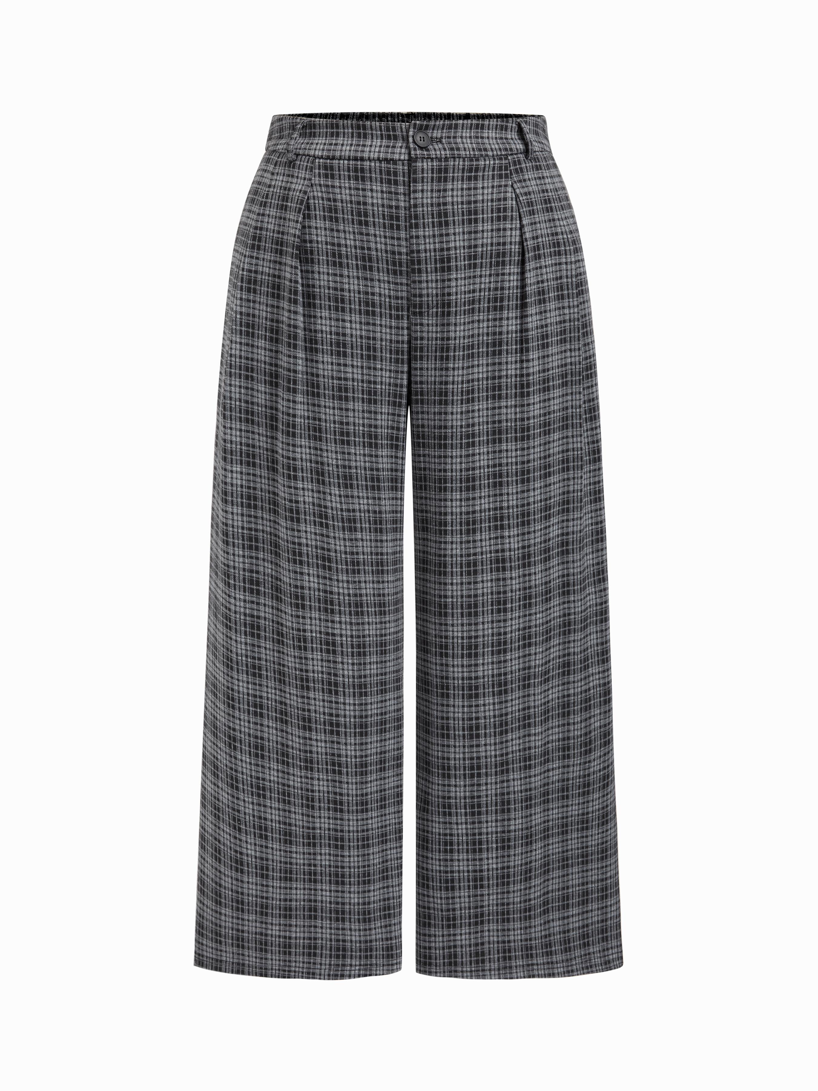 Pantalons large au creux moyen, tartan et plissé Curve & Plus by CIDER