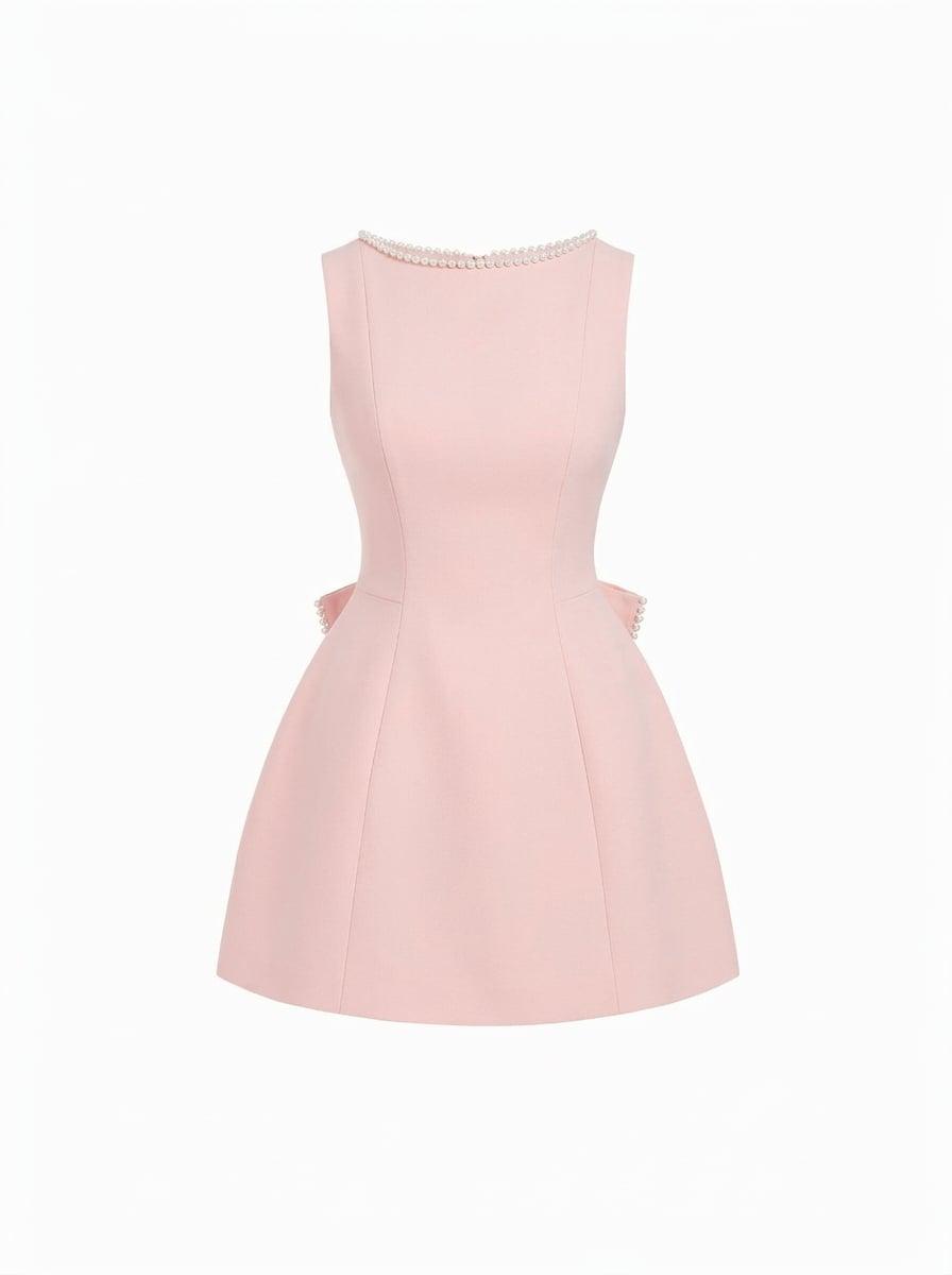 Pearl-Trimmed Bowknot Backless A-line Mini Dress by CIDER