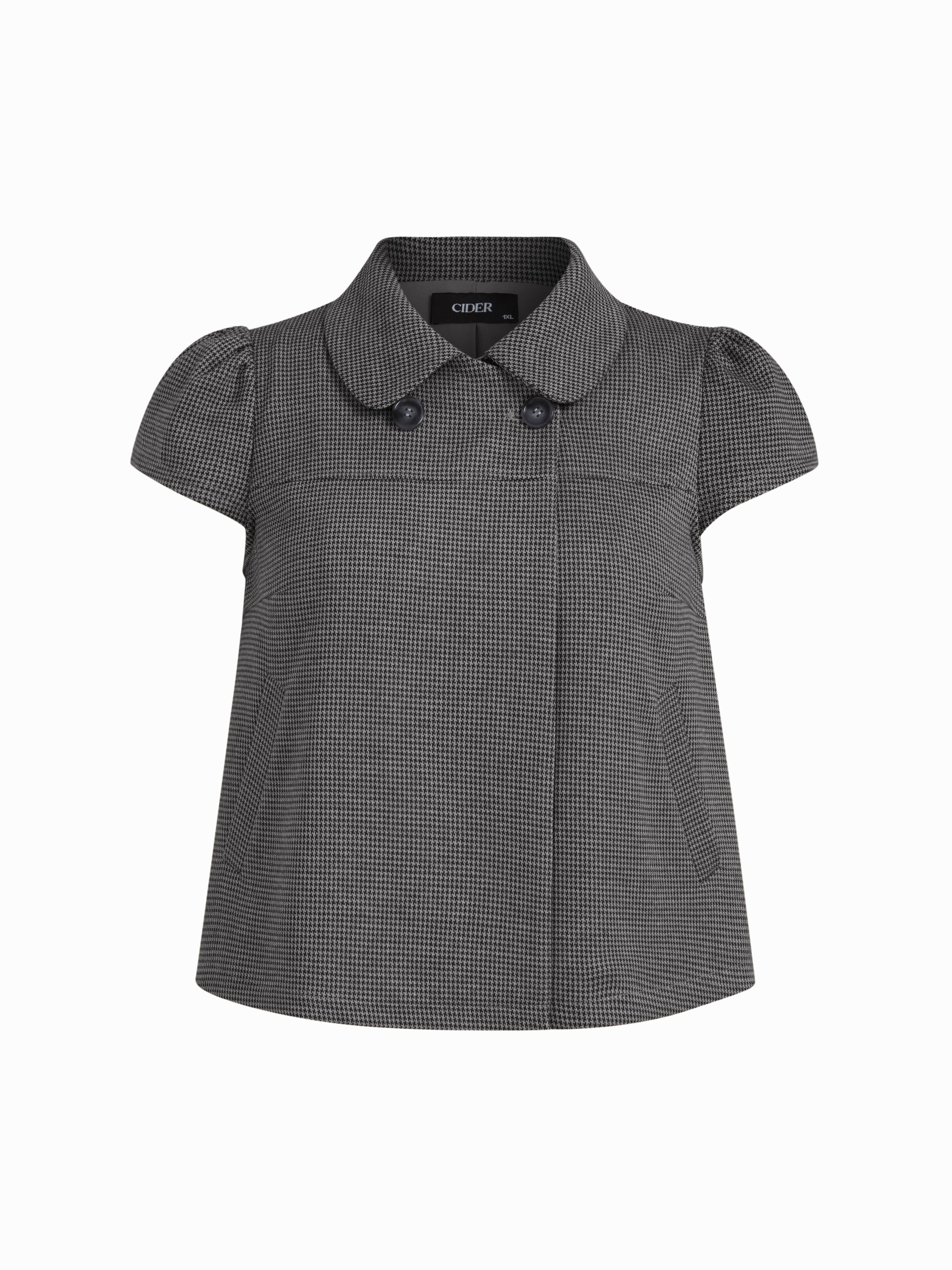 Peter Pan Collar Houndstooth Button Short Sleeve Blouse Curve & Plus by CIDER