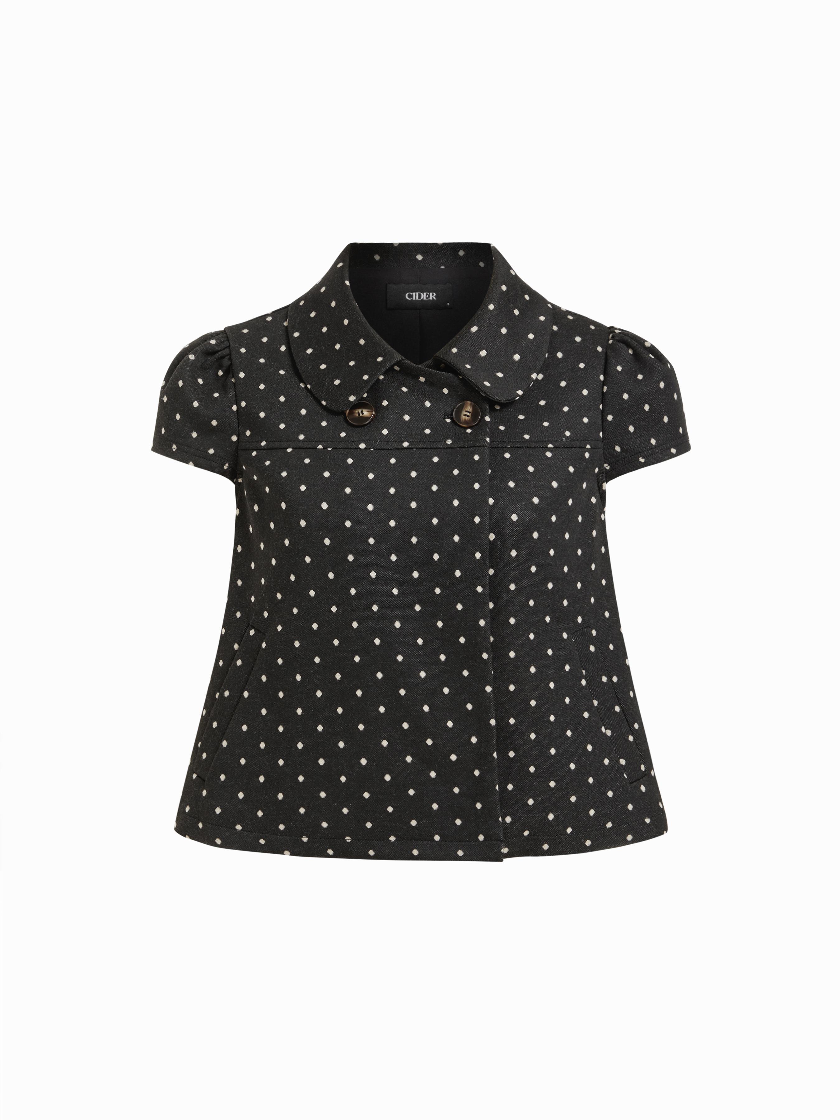 Peter Pan Collar Houndstooth & Polka Dot Button Short Sleeve Blouse by CIDER
