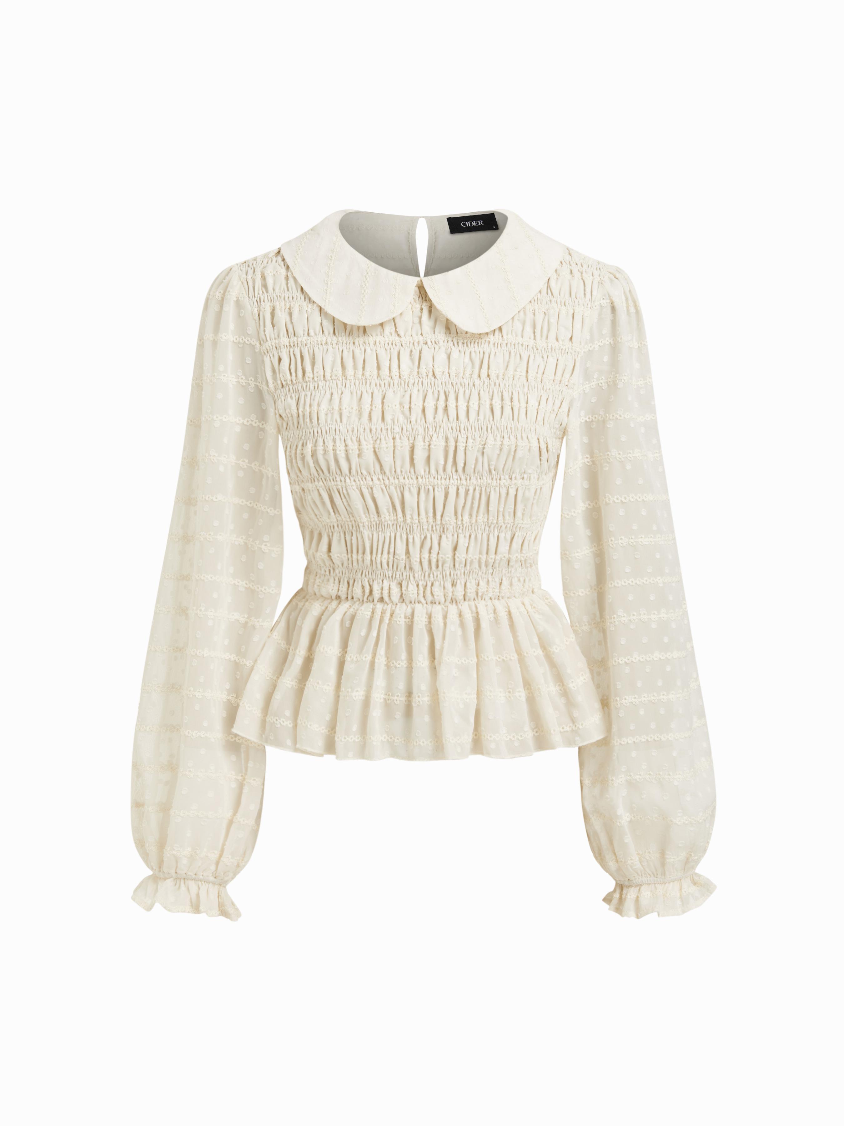 Peter Pan Collar Ruffled Lantern Sleeve Blouse by CIDER