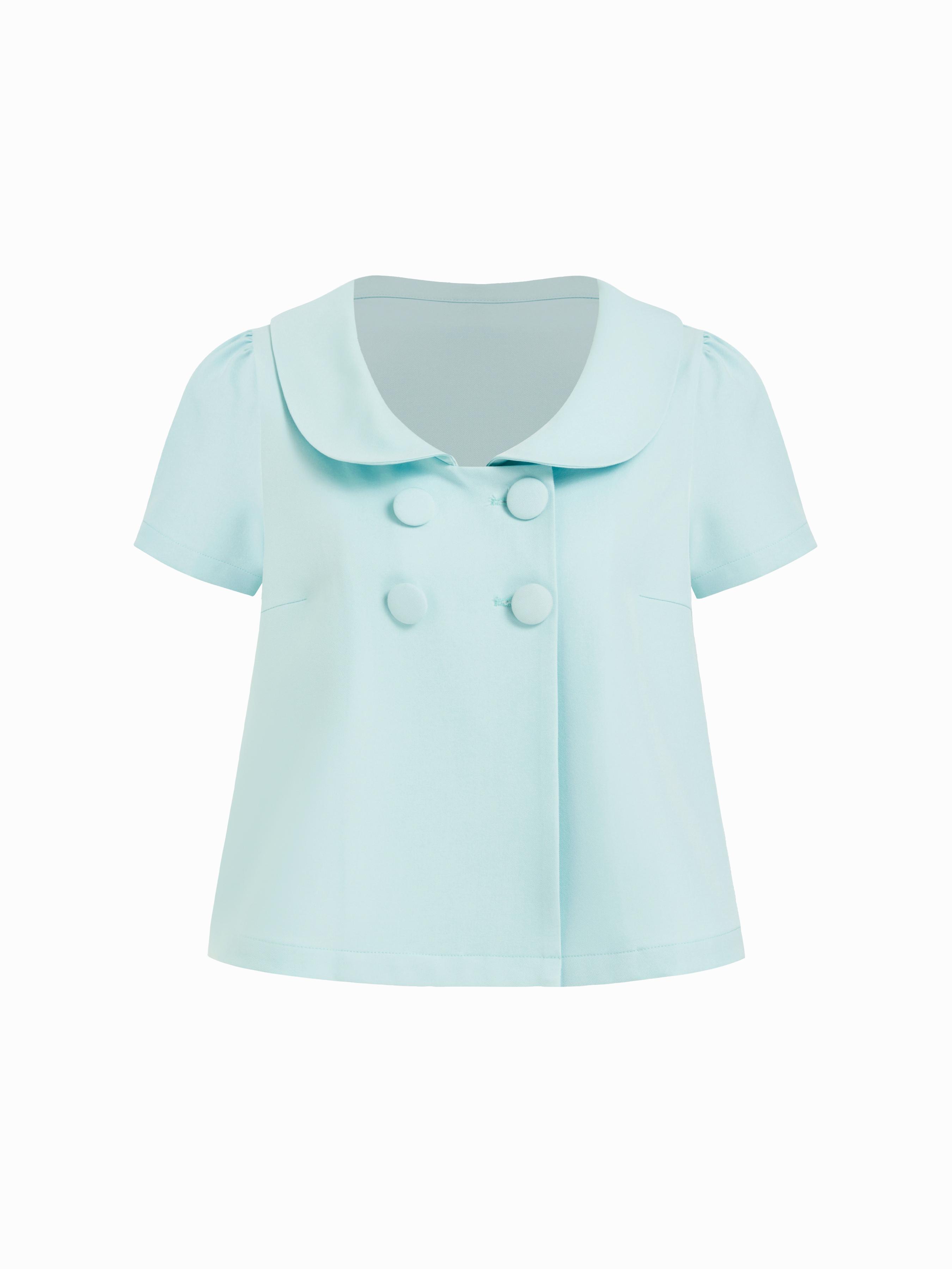 Peter Pan Collar Short Sleeve Blouse by CIDER