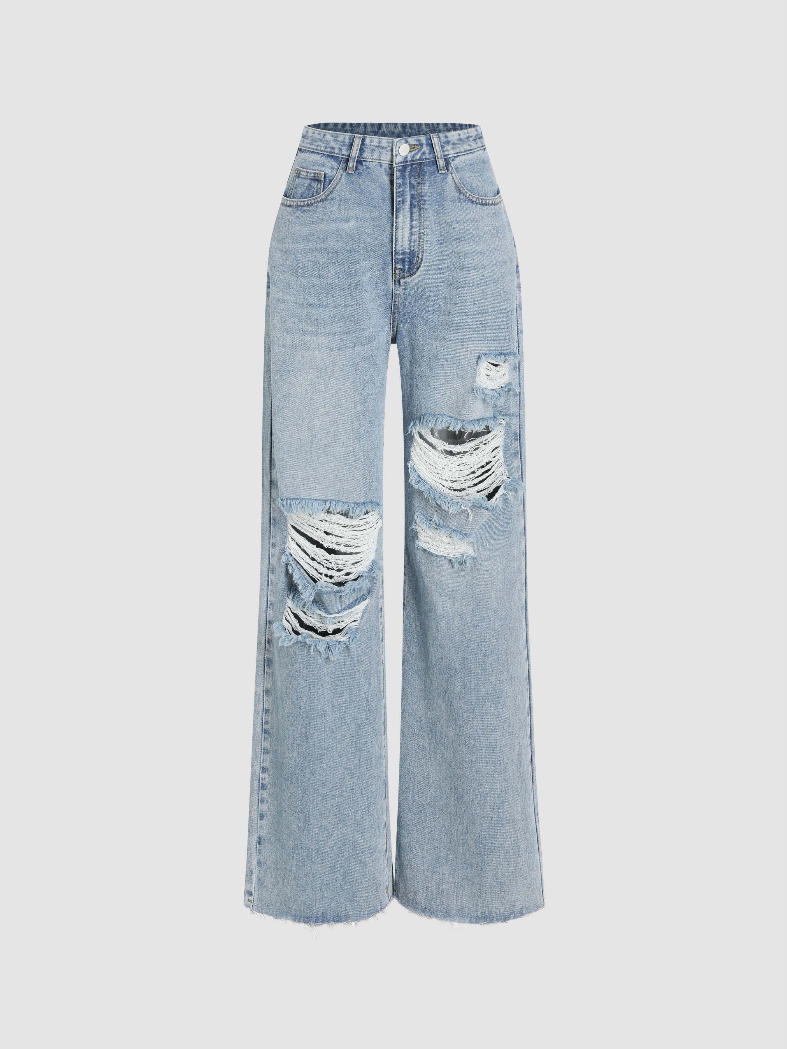 Petite High Waist Ripped Straight Leg Jeans by CIDER