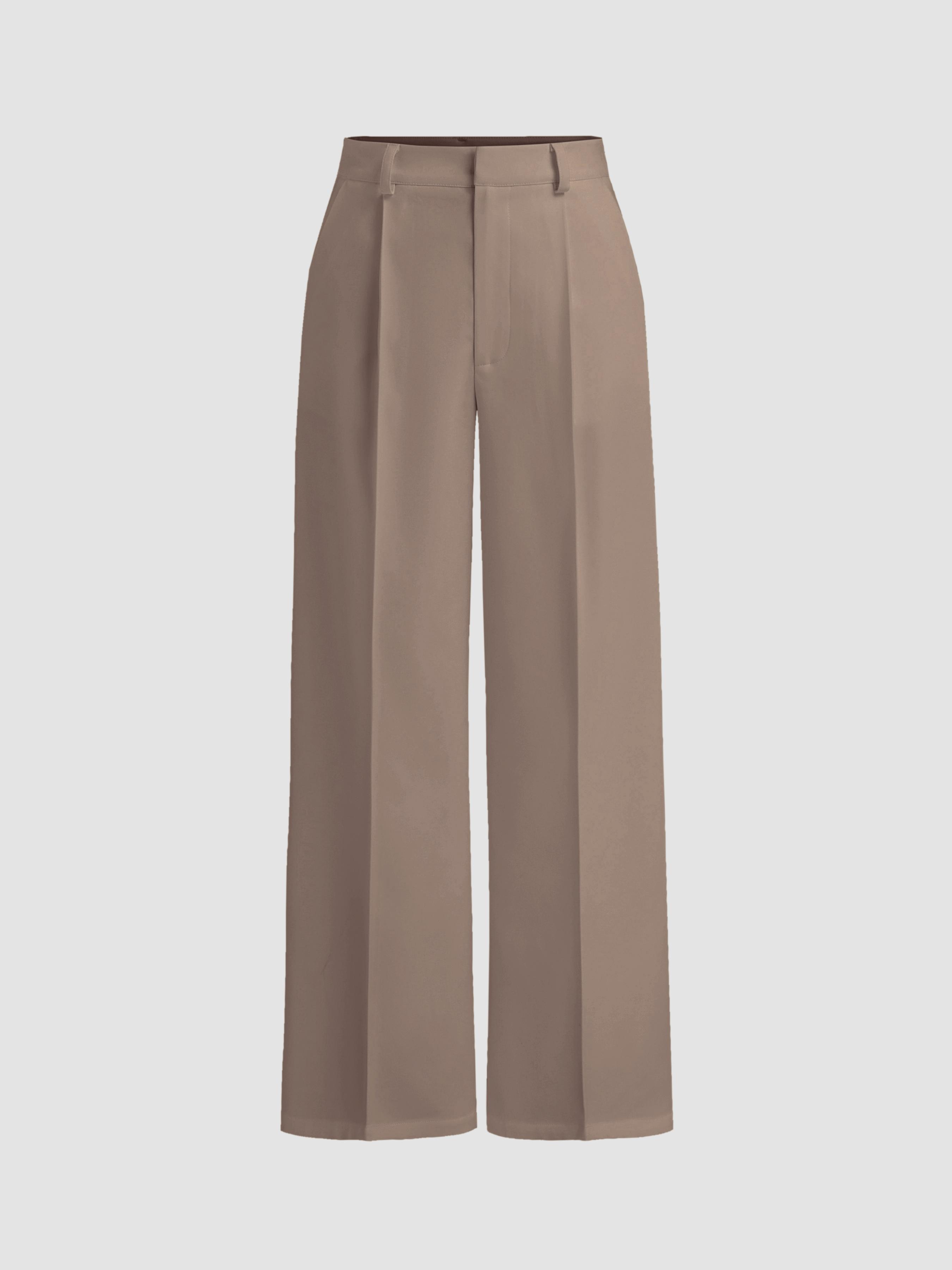 Petite Mid Rise Pleated Straight Leg Pants by CIDER
