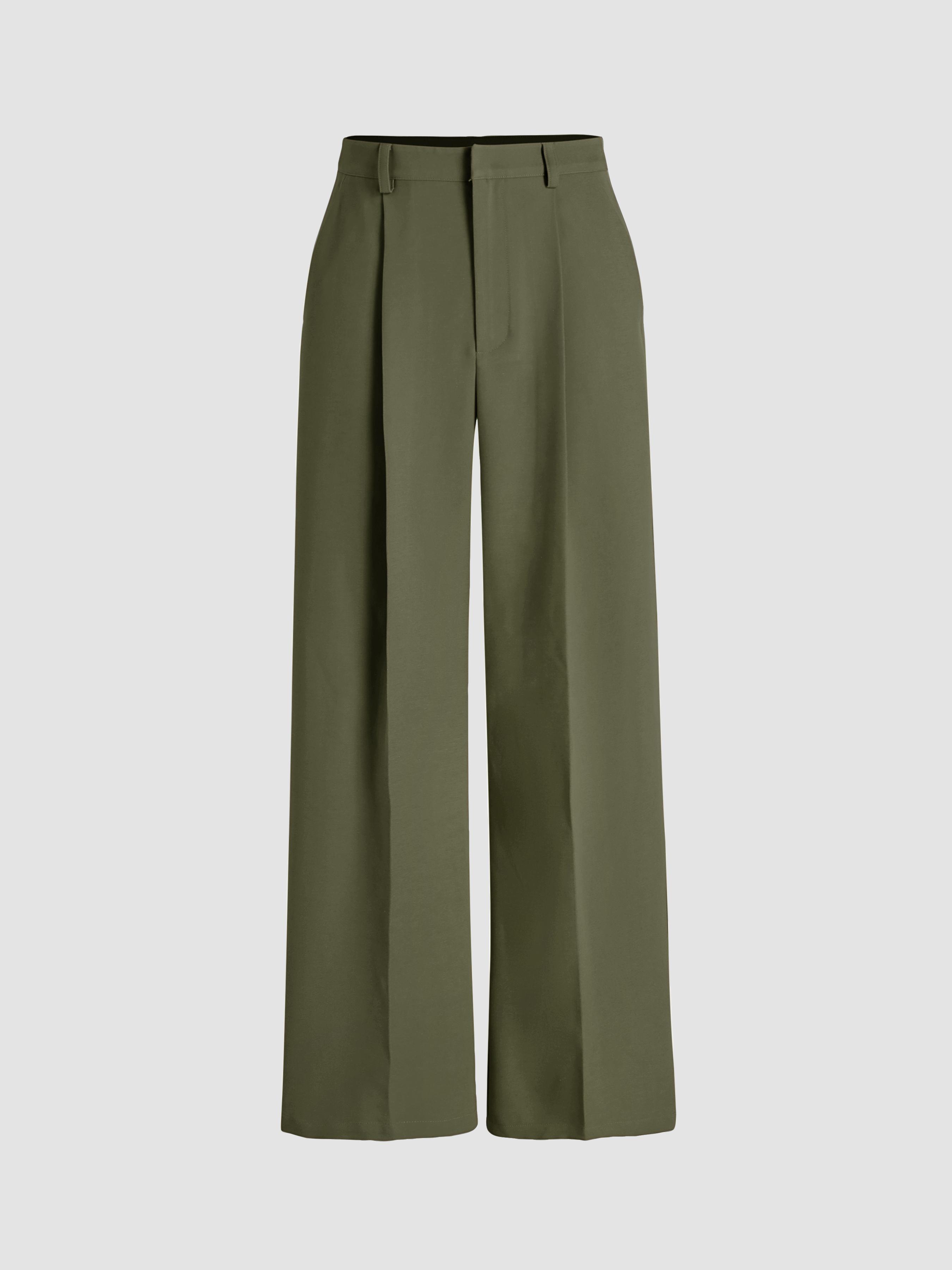 Petite Mid Rise Pleated Straight Leg Pants by CIDER