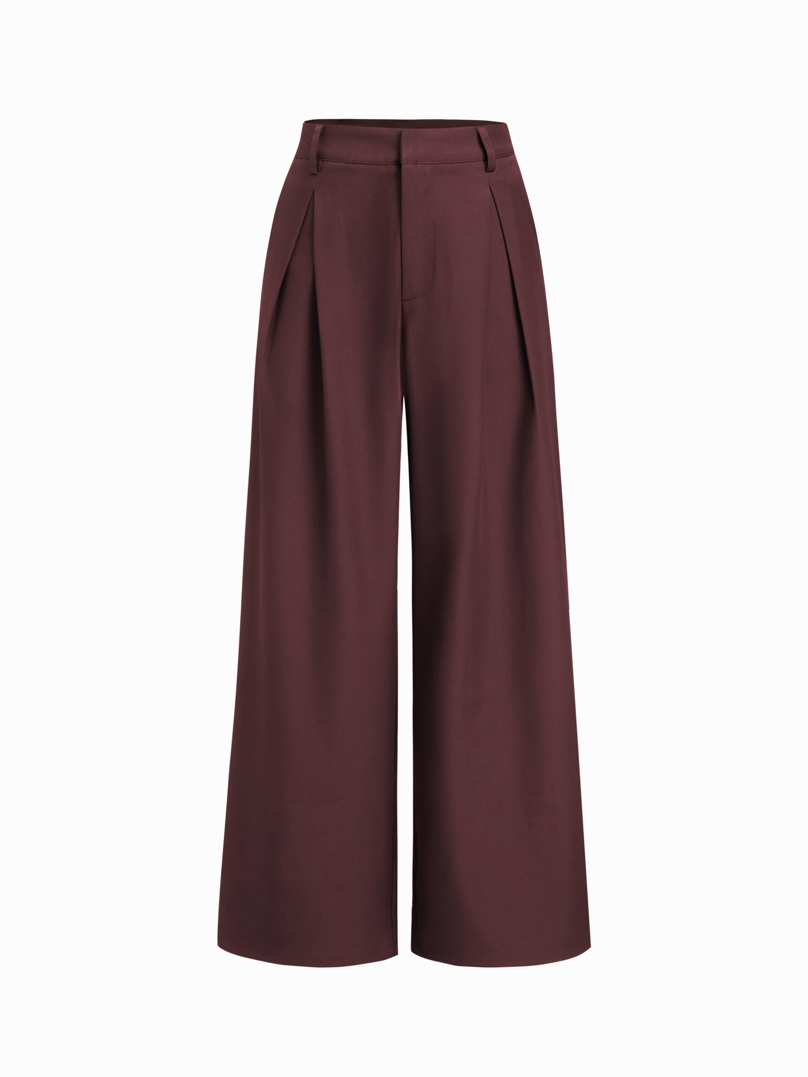 Petite Mid Rise Pleated Straight Leg Trousers by CIDER