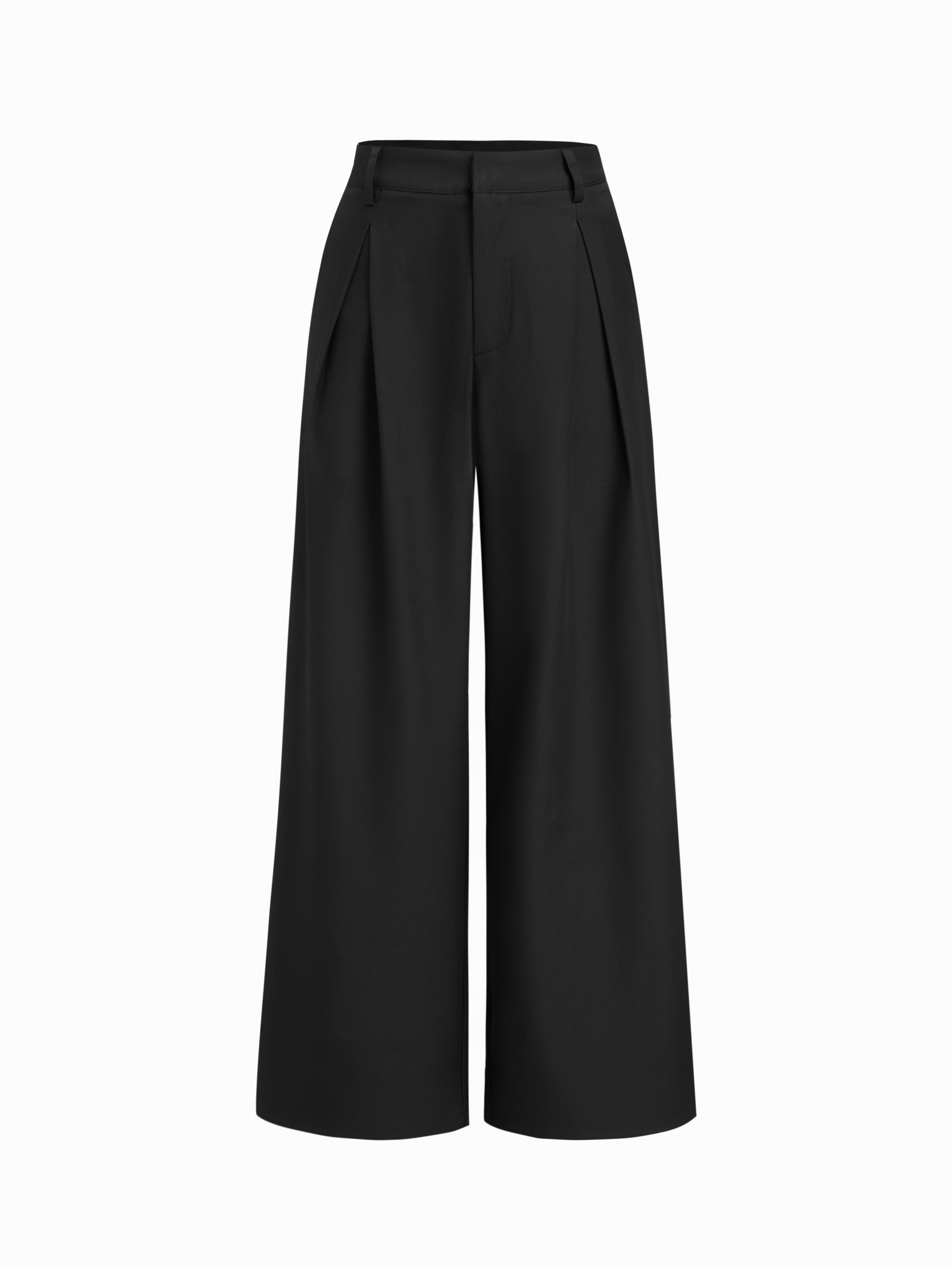 Petite Mid Rise Pleated Straight Leg Trousers by CIDER