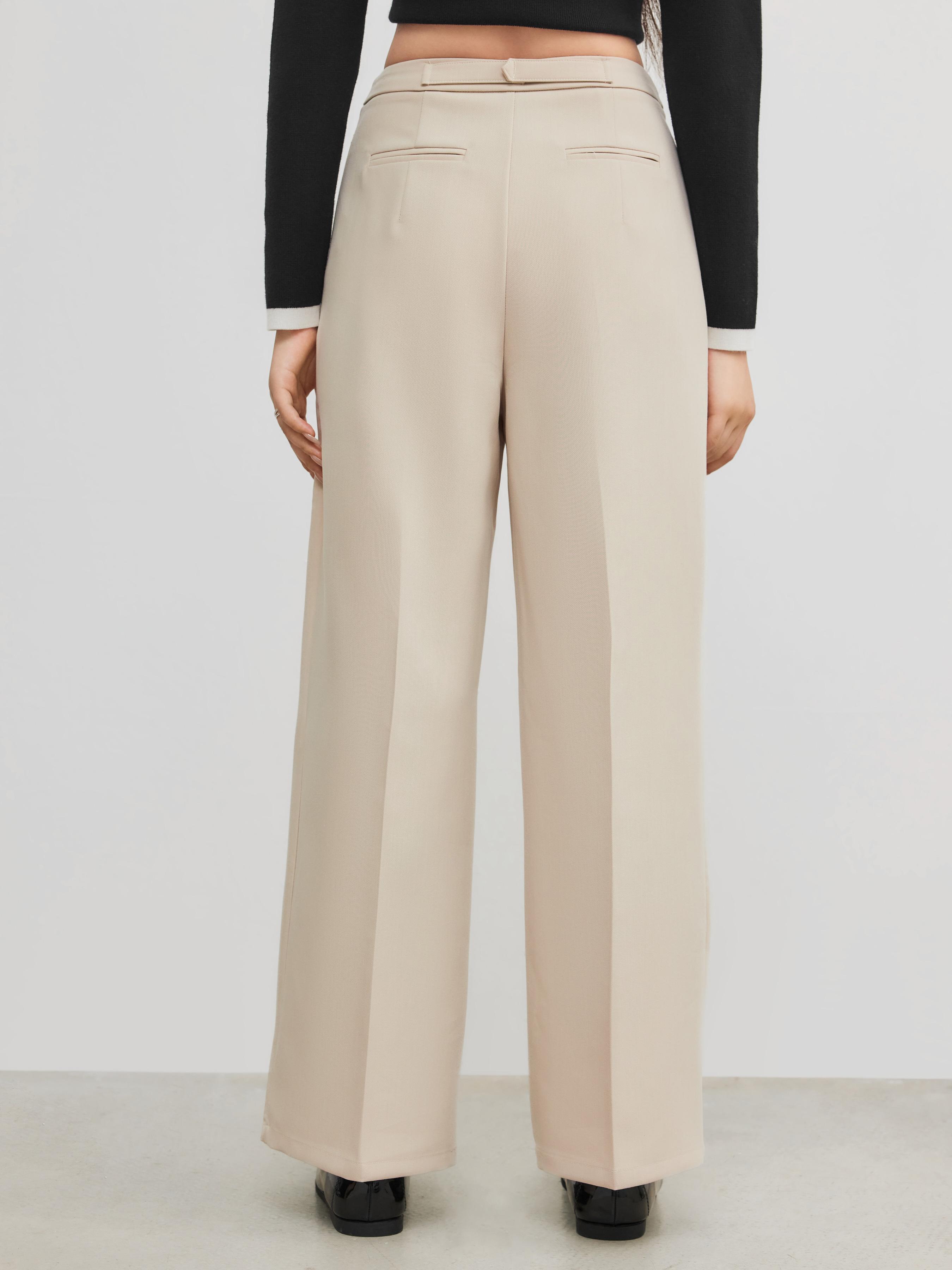 Petite Mid Rise Solid Belted Straight Leg Trousers by CIDER
