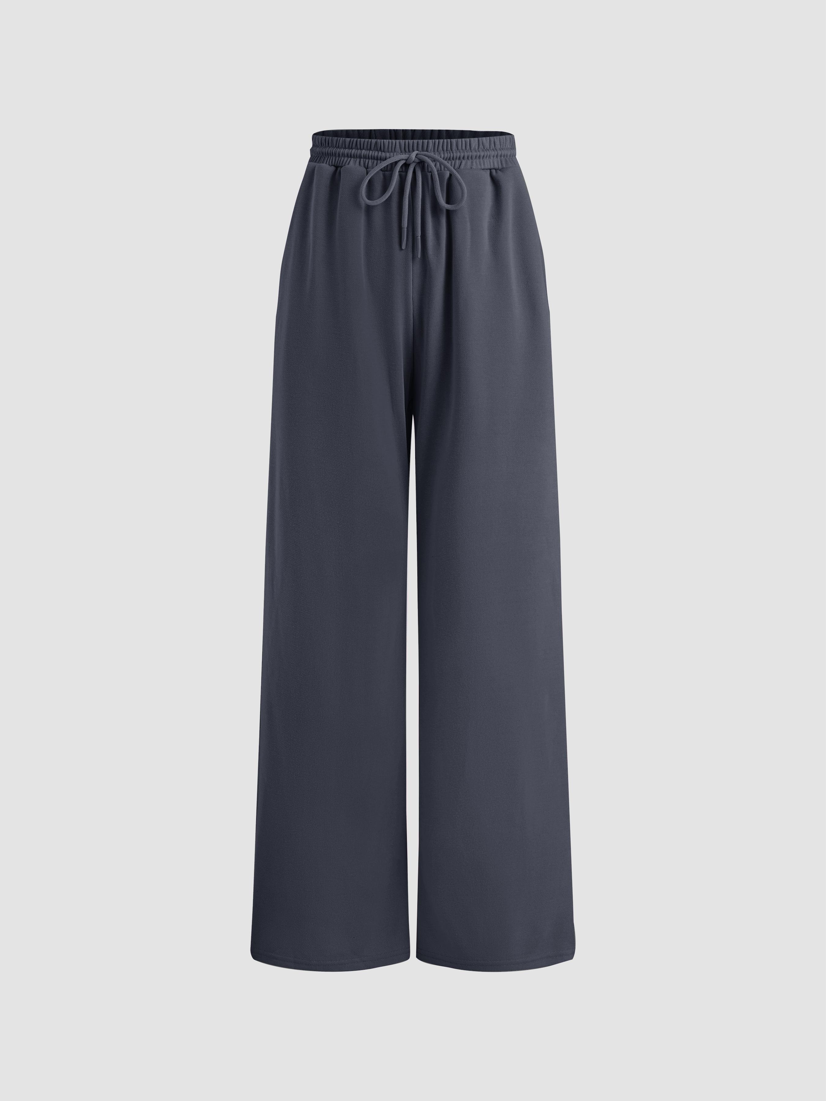 Petite Mid Rise Solid Drawstring Pocket Wide Leg Trousers by CIDER