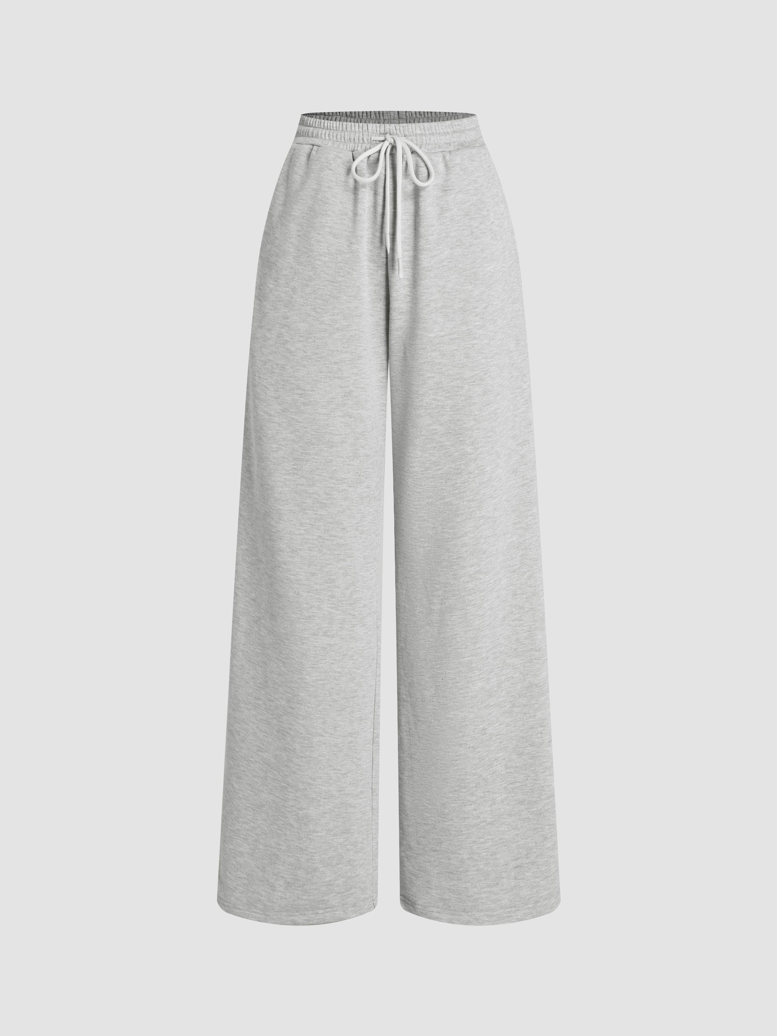 Petite Mid Rise Solid Drawstring Pocket Wide Leg Trousers by CIDER