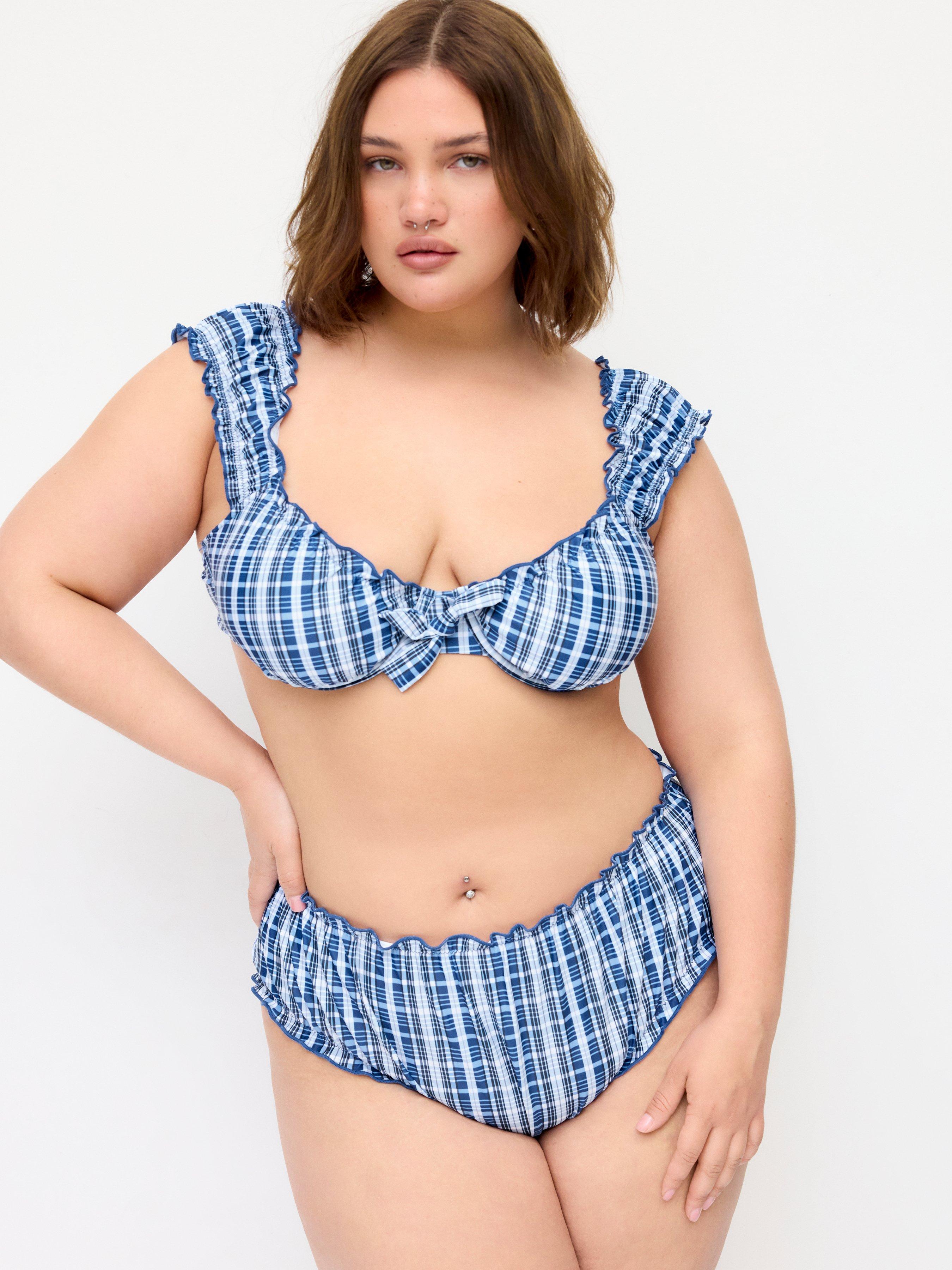 Plaid Sweetheart Lettuce Trim Underwire Bikini Set Curve & Plus by CIDER