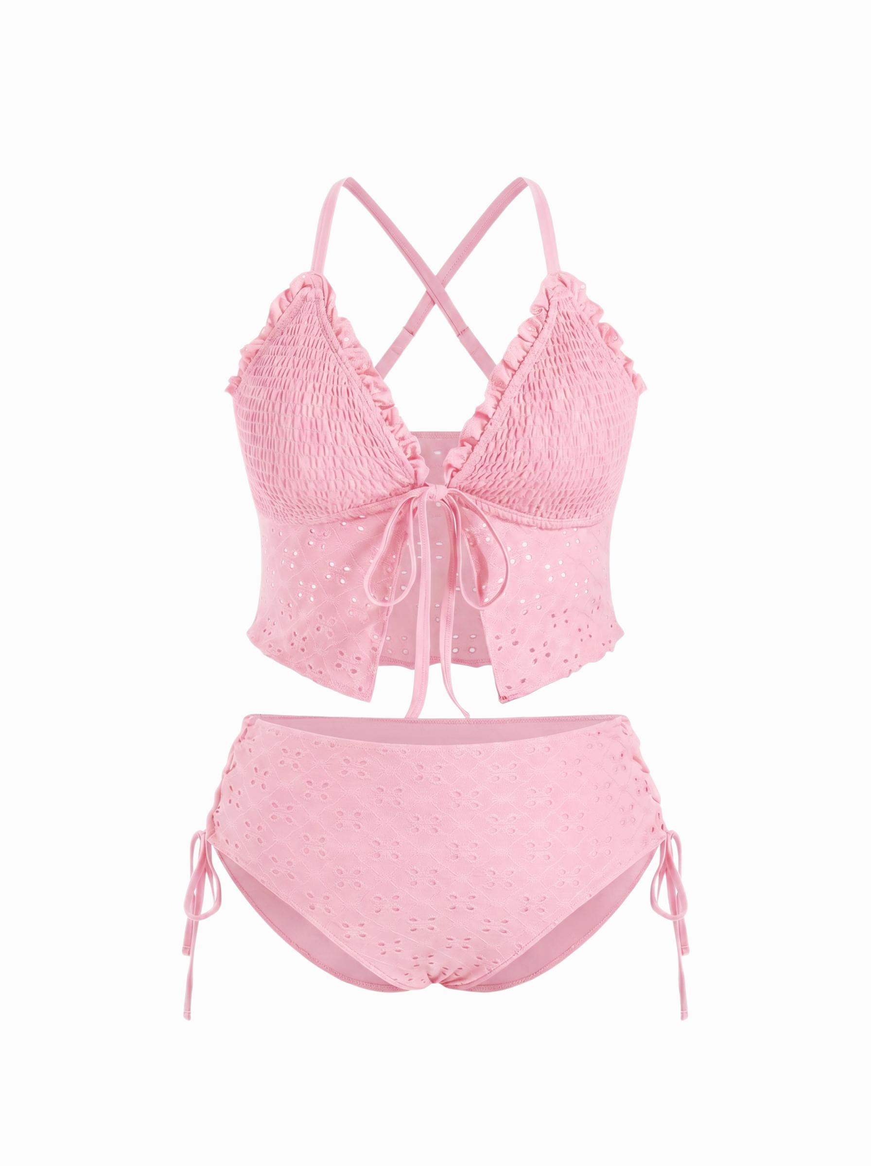 Pointelle Sweetheart Criss-Cross Full Coverage Bikini Set Curve & Plus by CIDER