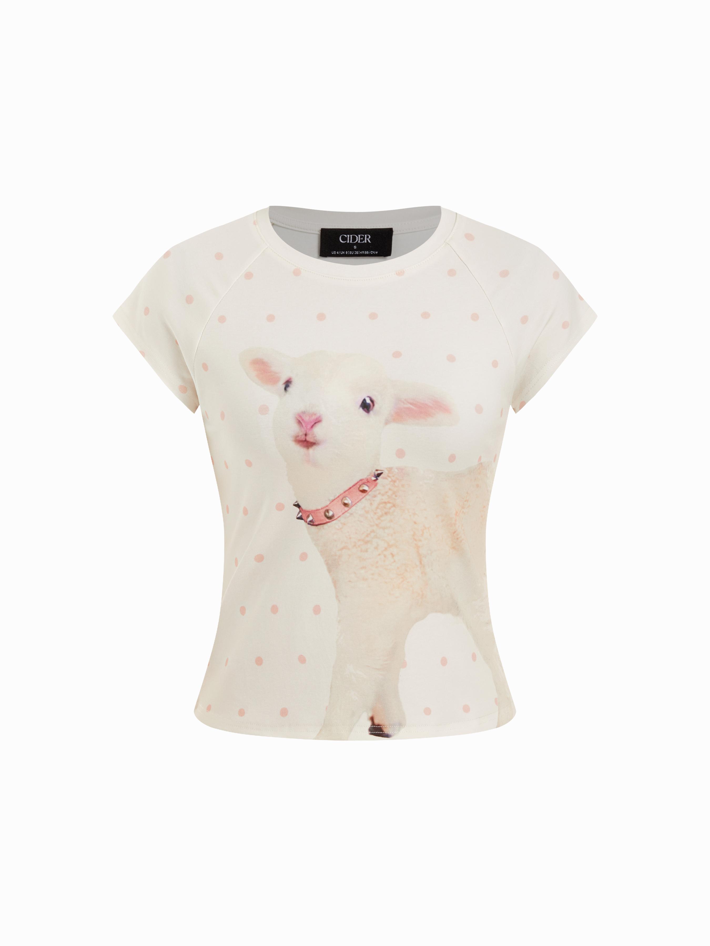 Polka Dot Lamb Print Short Sleeve Tee by CIDER