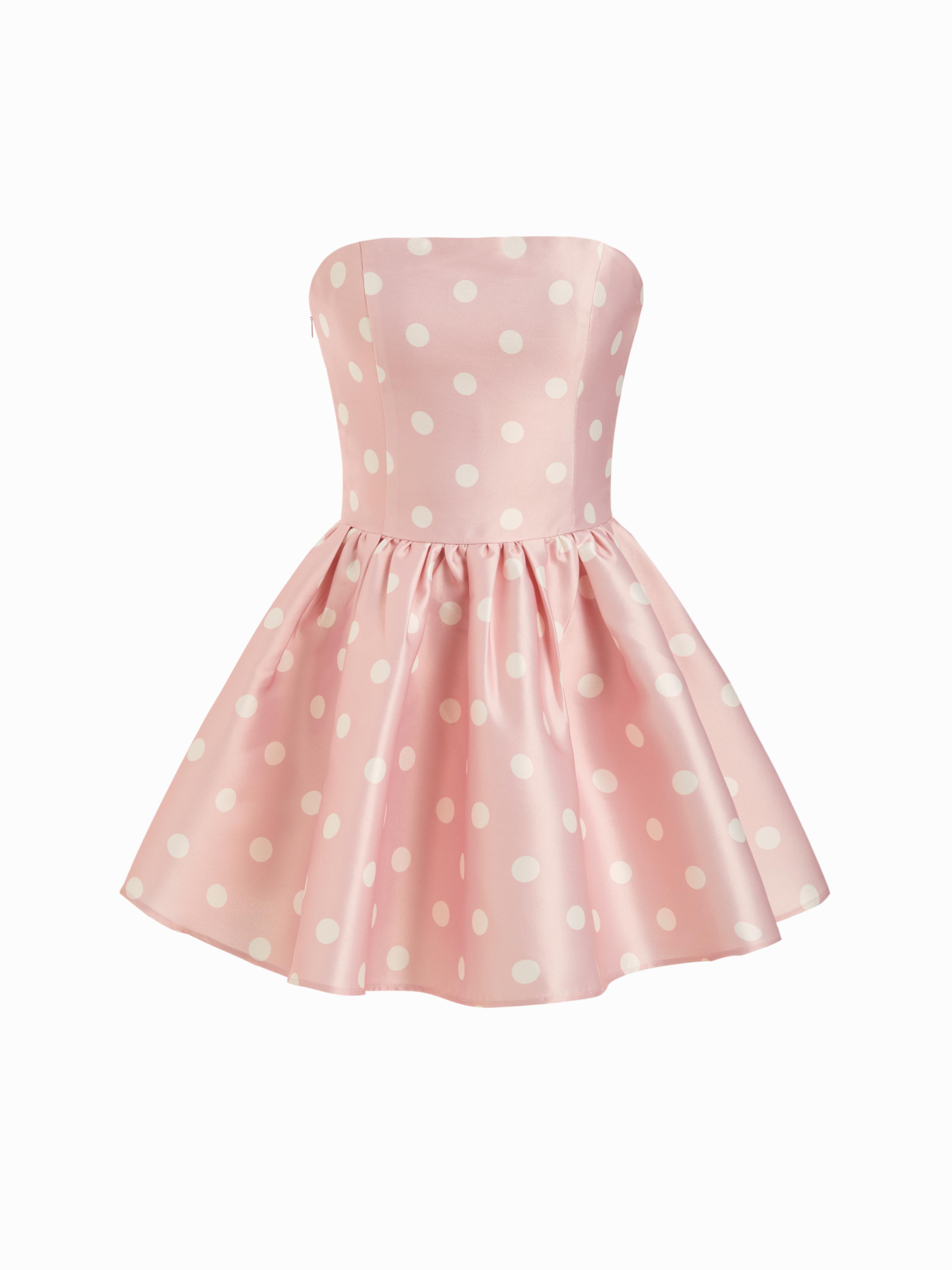 Polka Dot Ruffle Bowknot Shirred Bandeau Mini Dress by CIDER