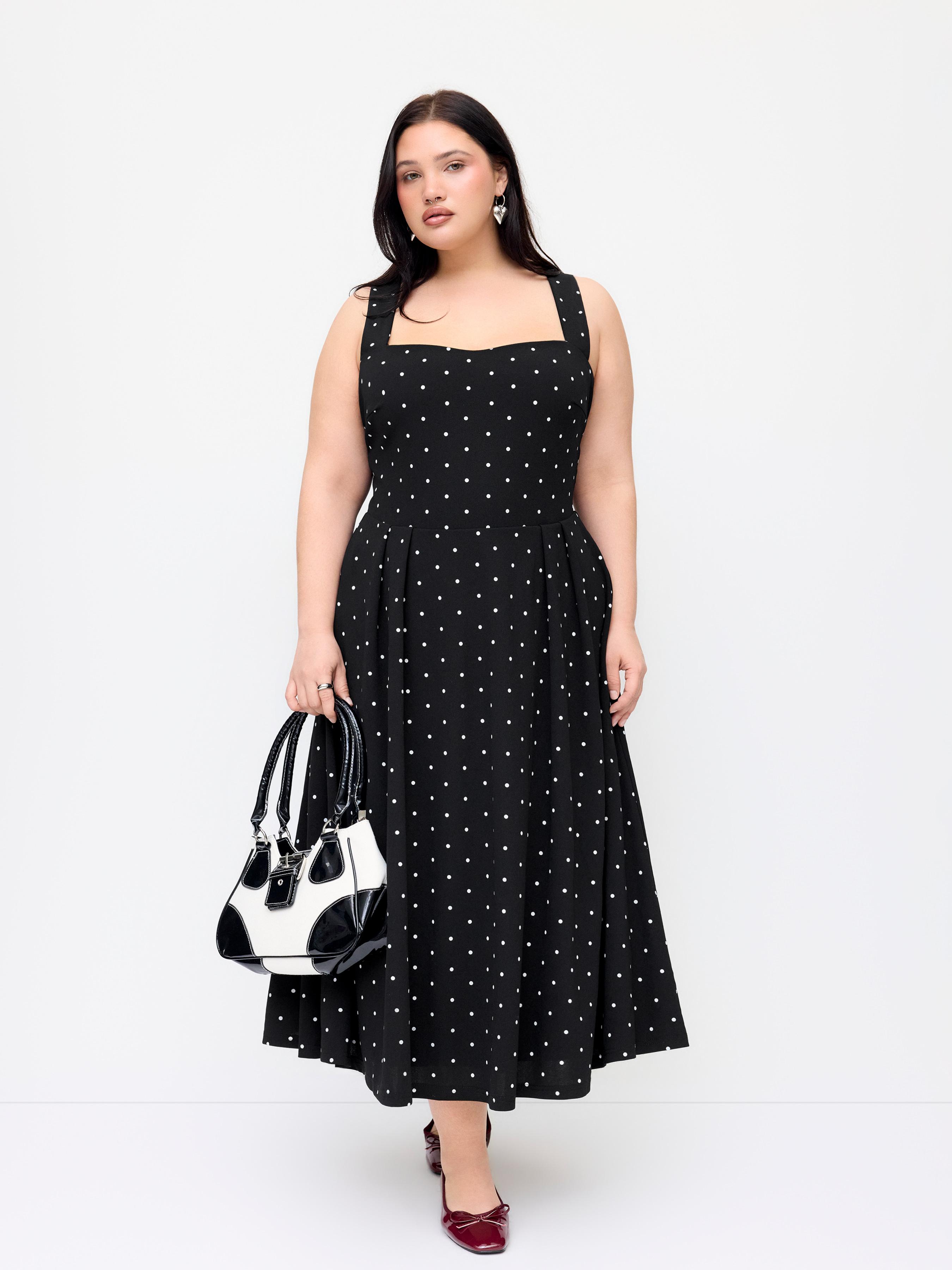 Polka Dot Square Neck Ruffle Criss Cross Maxi Dress Curve & Plus by CIDER