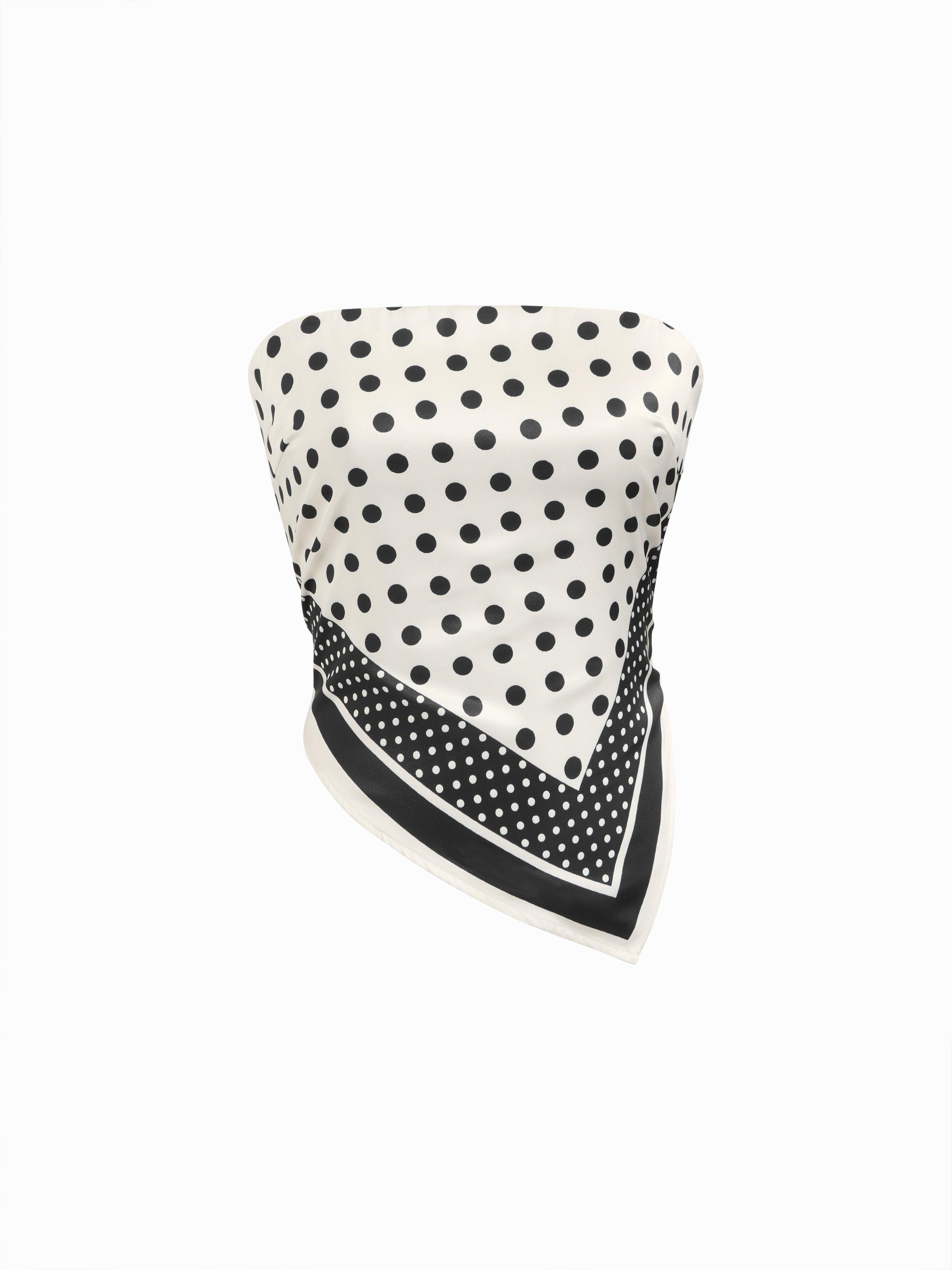 Polka Dot Strapless Shirred Asymmetrical Hem Bandeau Top by CIDER