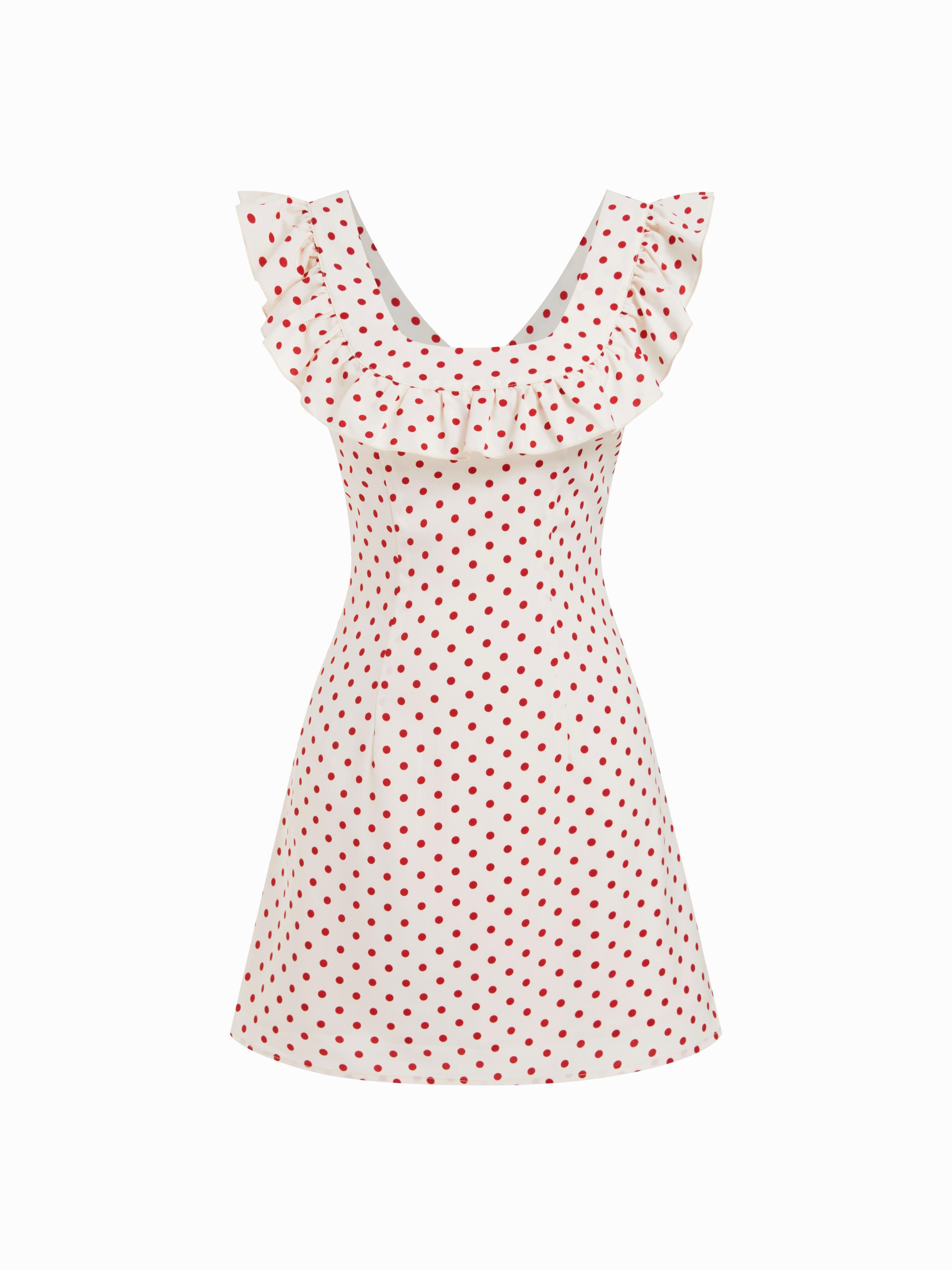 Polka Dot U-neckline Ruffled A-line Mini Dress by CIDER