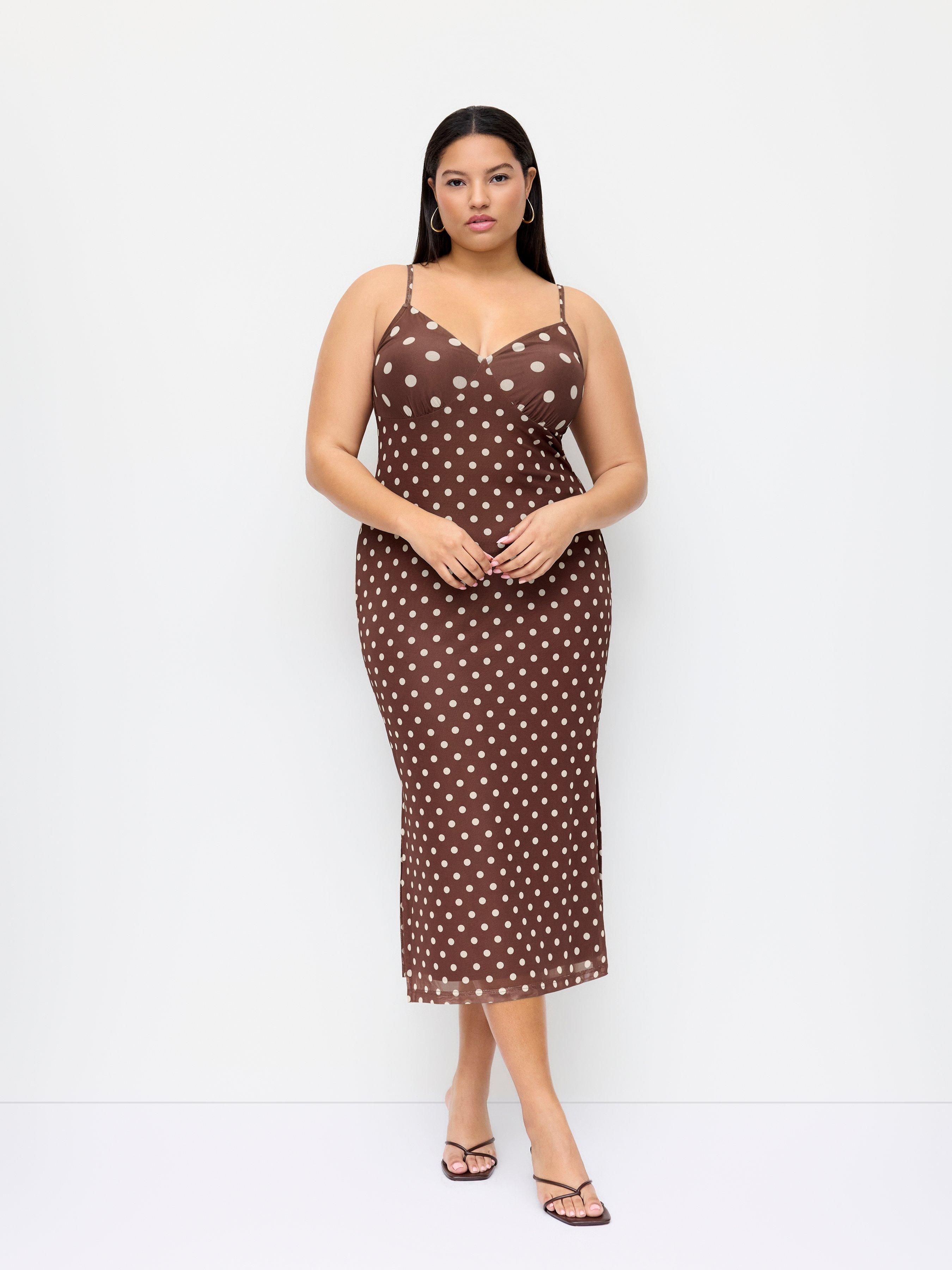 Polka Dot V-neck Slim Split Maxi Dress Curve & Plus by CIDER