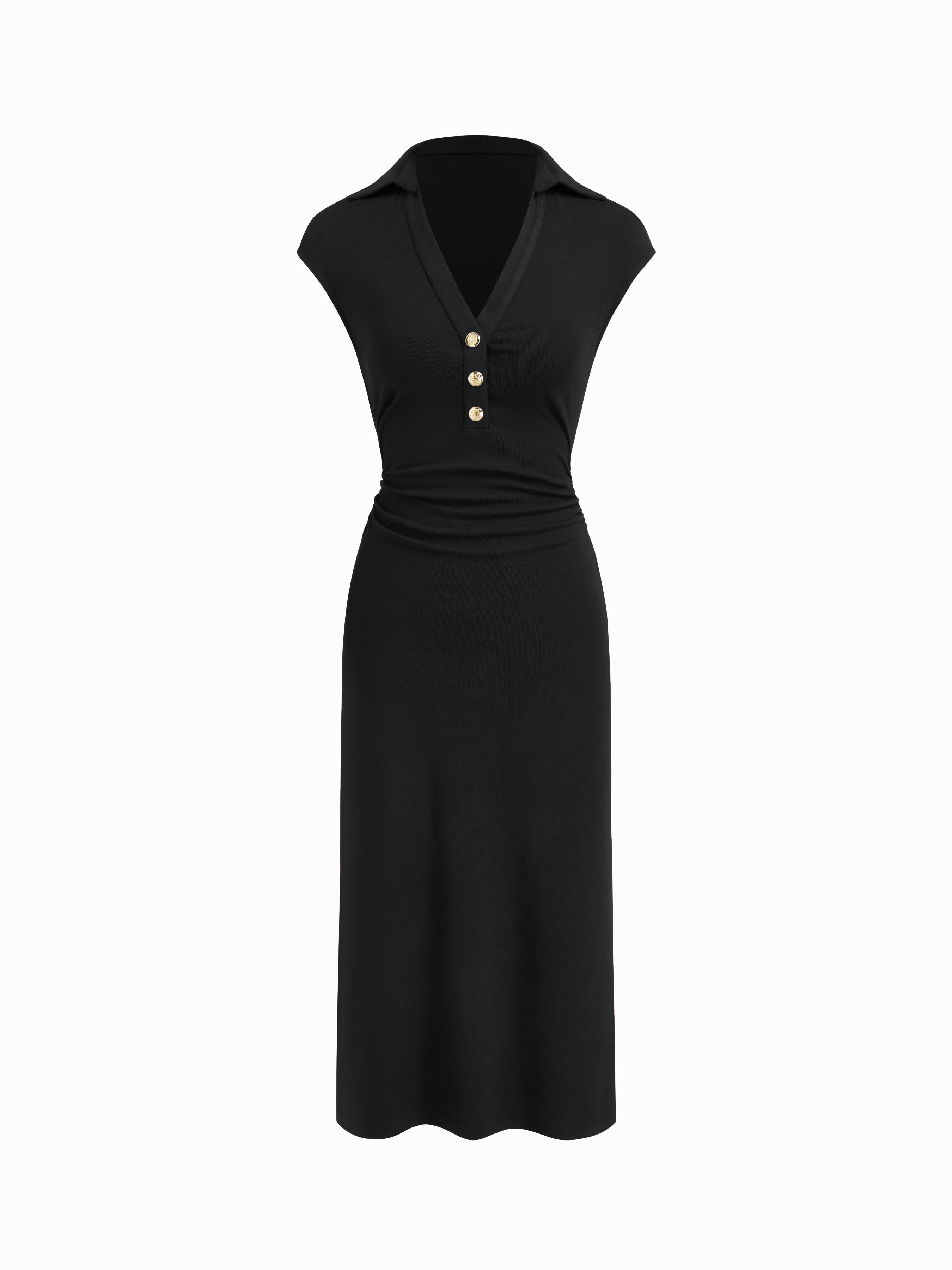 Polo Metal Detail Ruched Midi Dress by CIDER