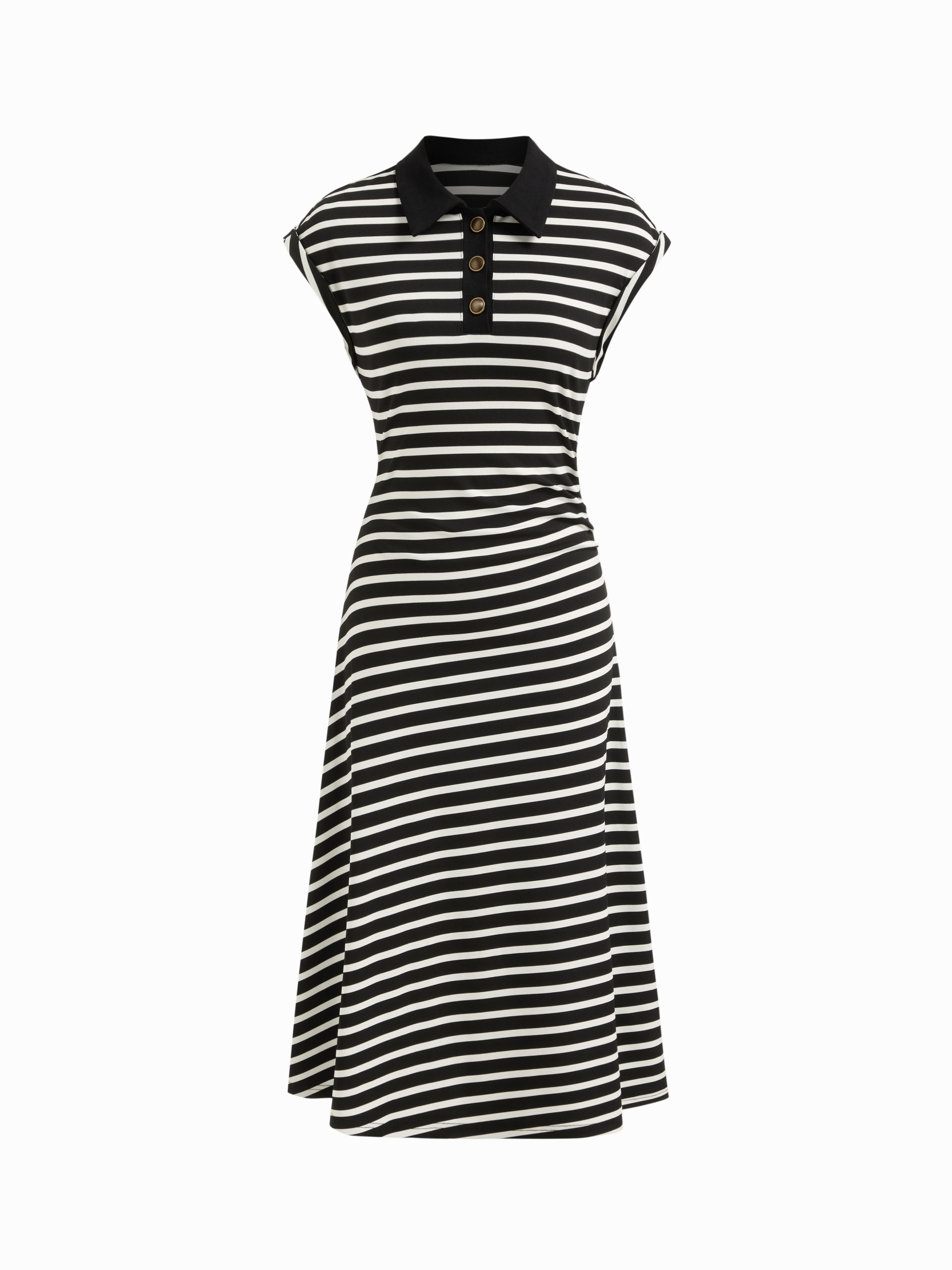 Polo Neck Stripe Midi Dress by CIDER