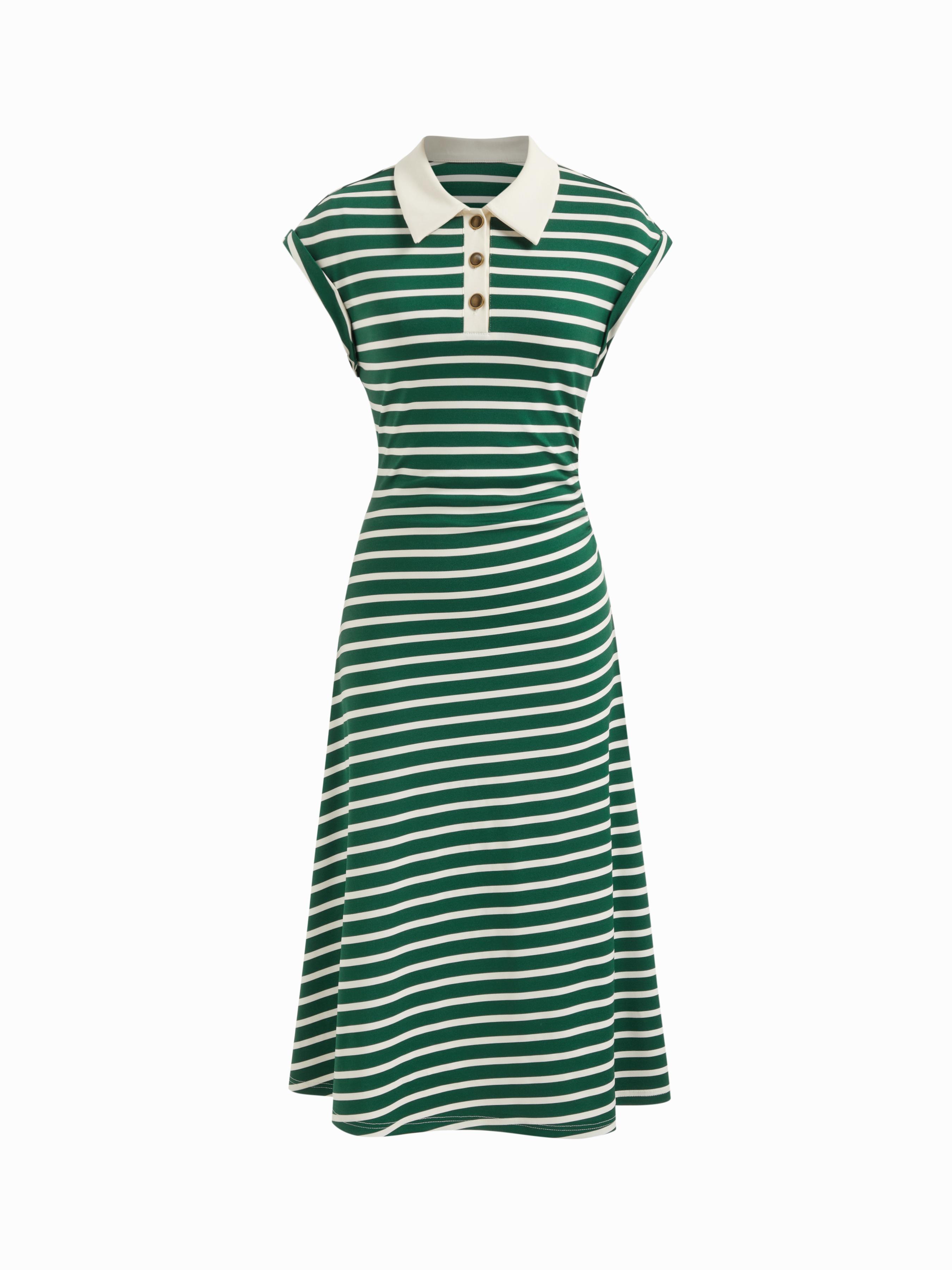 Polo Neck Stripe Midi Dress by CIDER