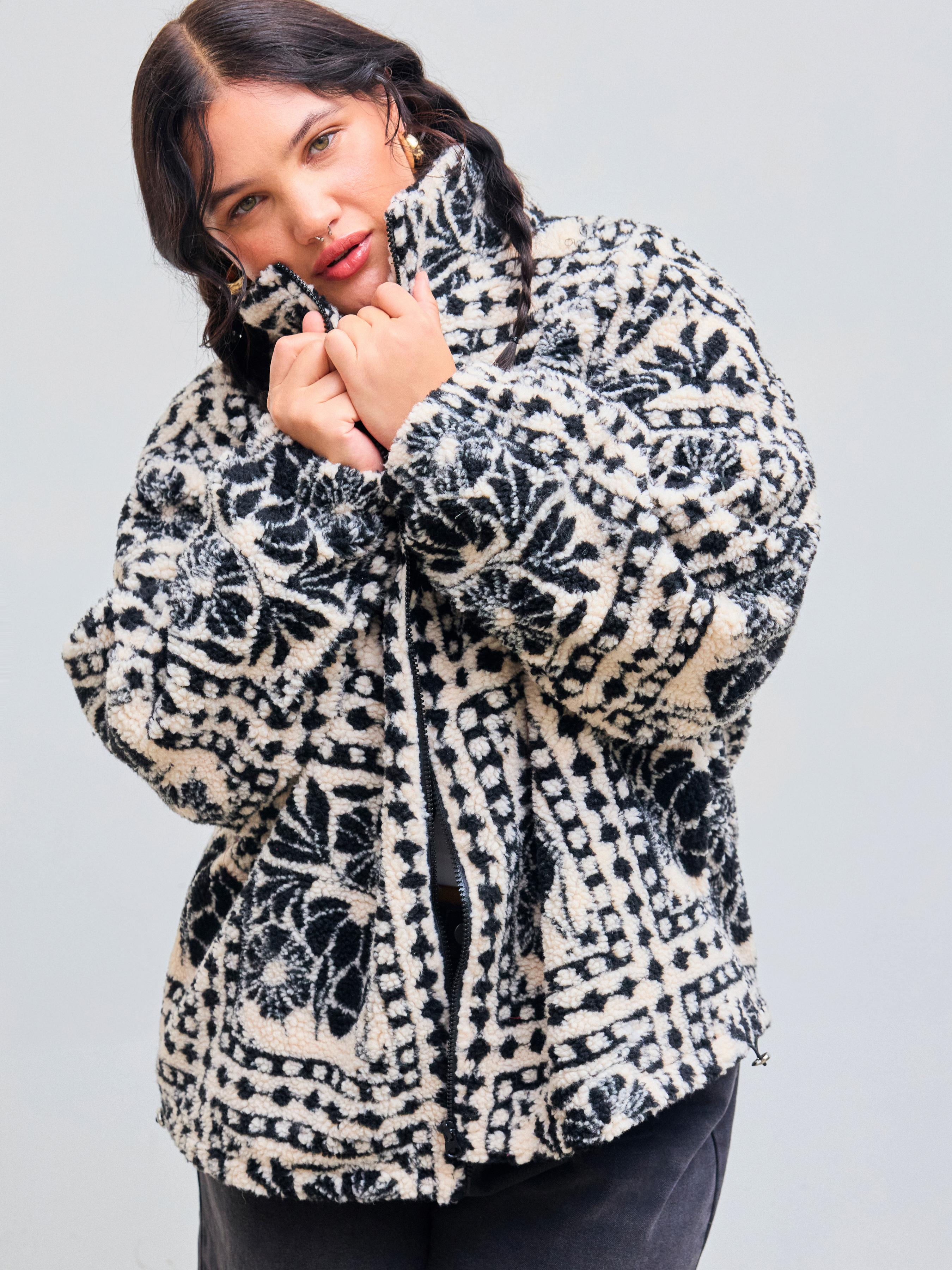 Printed Fleece Zip Front Jacket Curve & Plus by CIDER