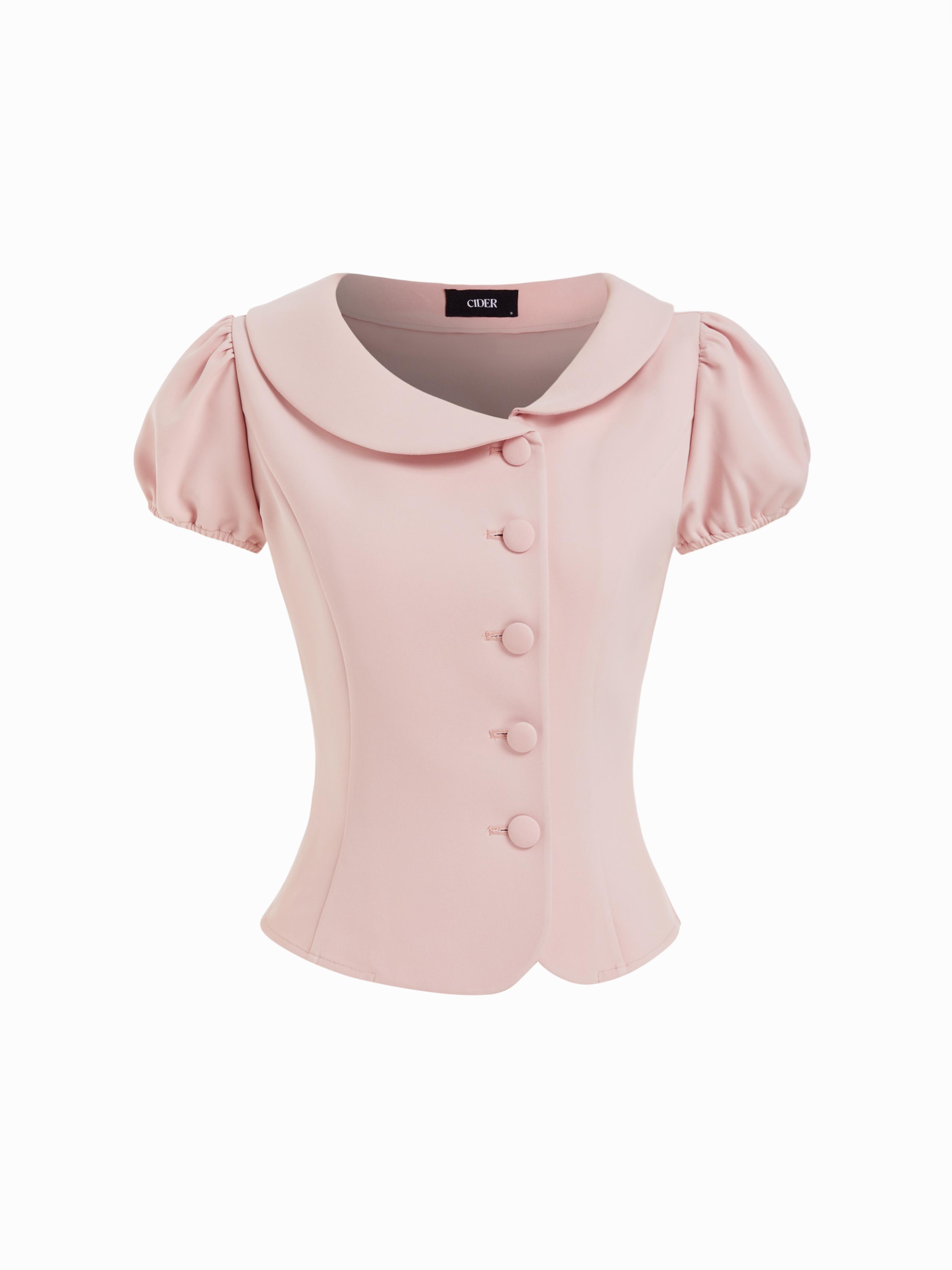 Puff Sleeve Peter Pan Collar Button Front Blouse by CIDER