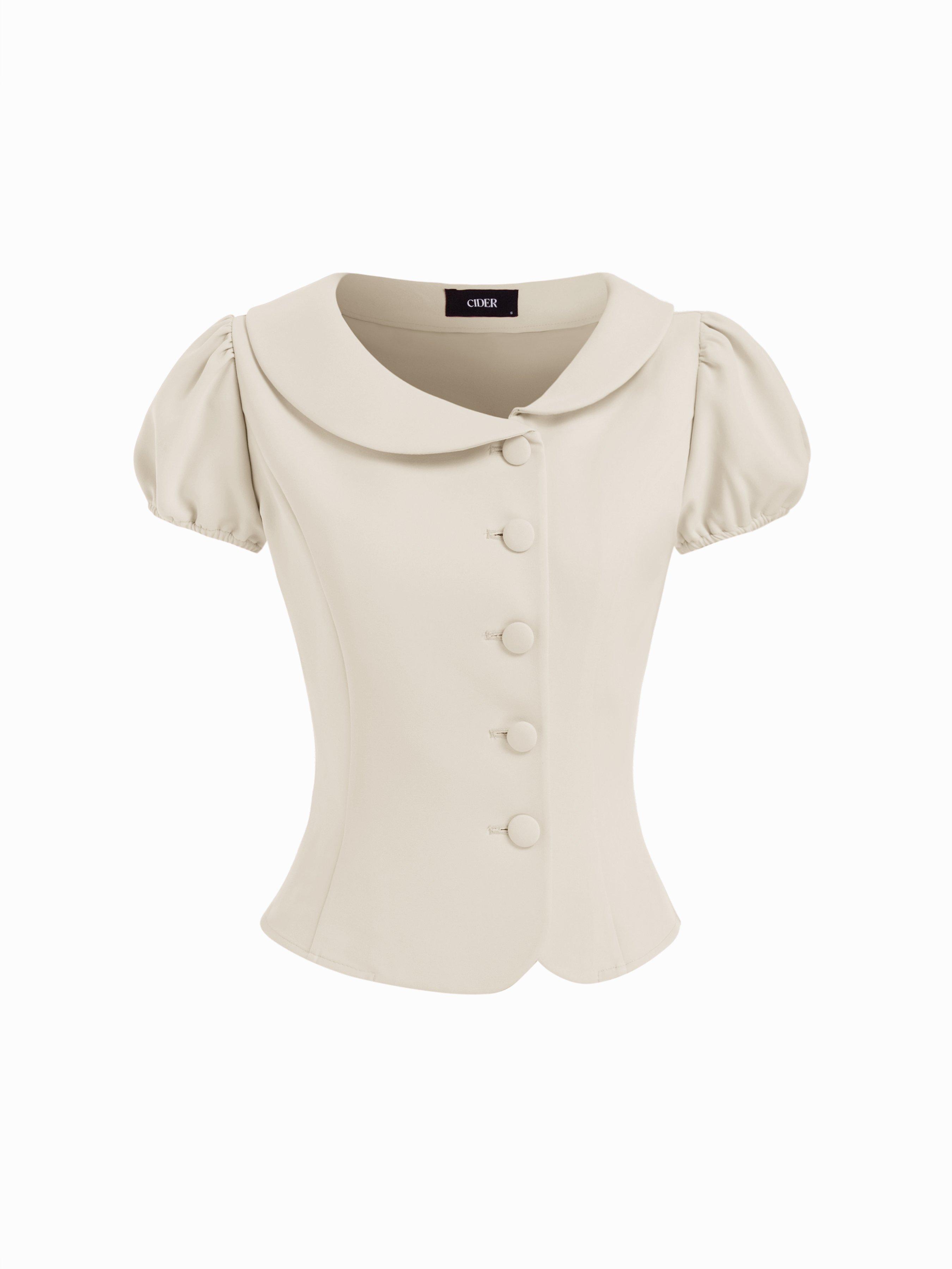 Puff Sleeve Peter Pan Collar Button Front Blouse by CIDER