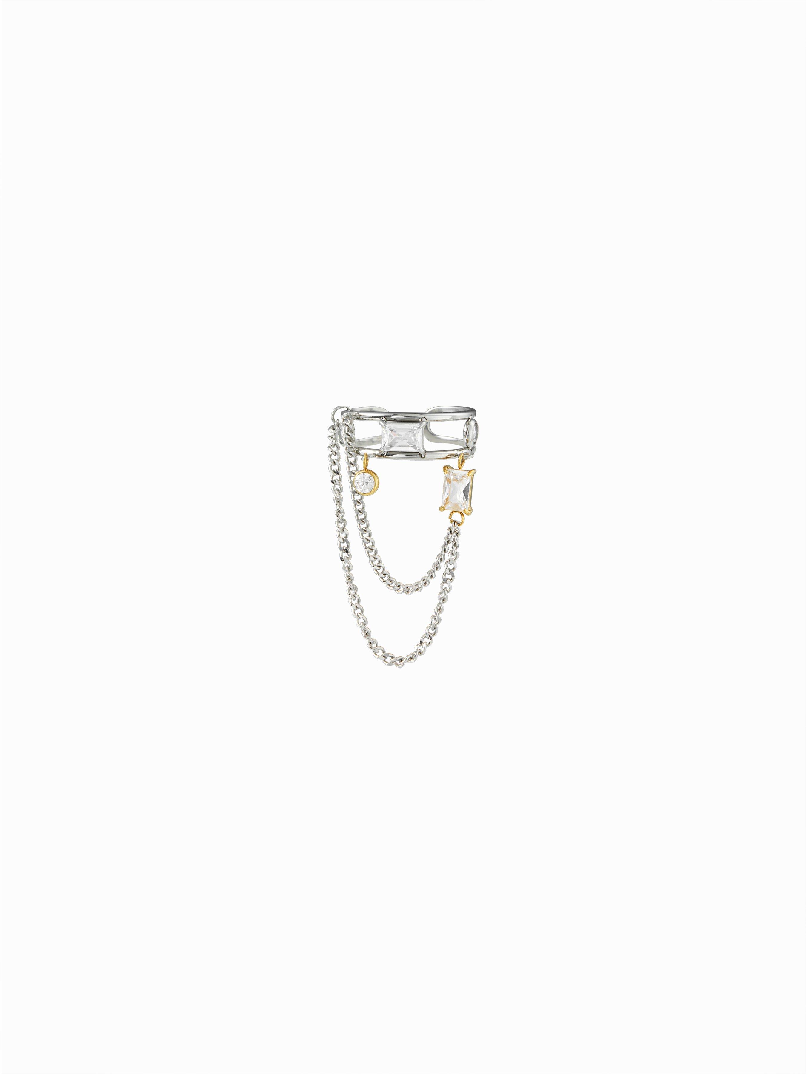 RHINESTONE CHAIN RING by CIDER