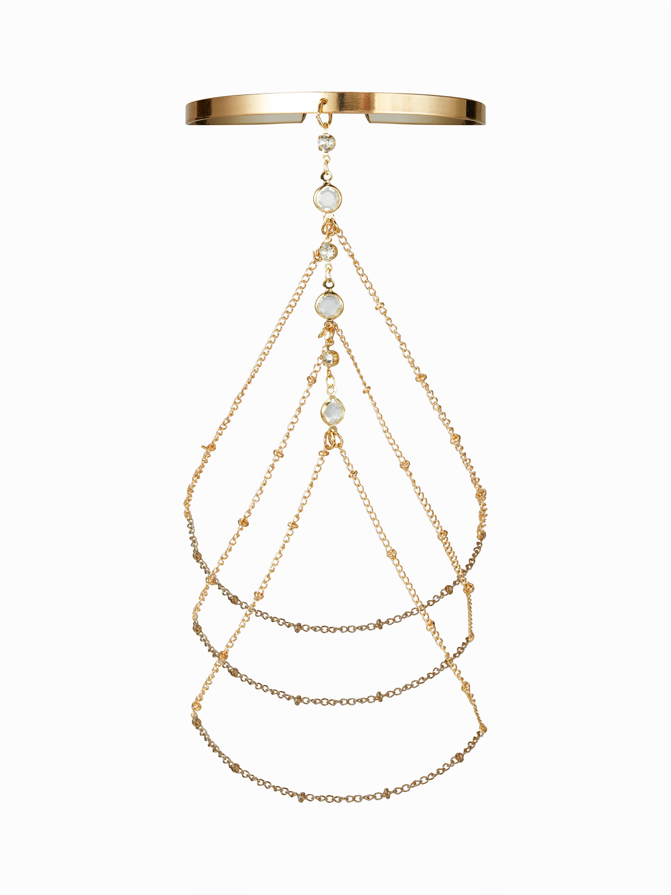 RHINESTONE DECOR MULTI-LAYERED CHAIN OPEN ARM CUFF by CIDER