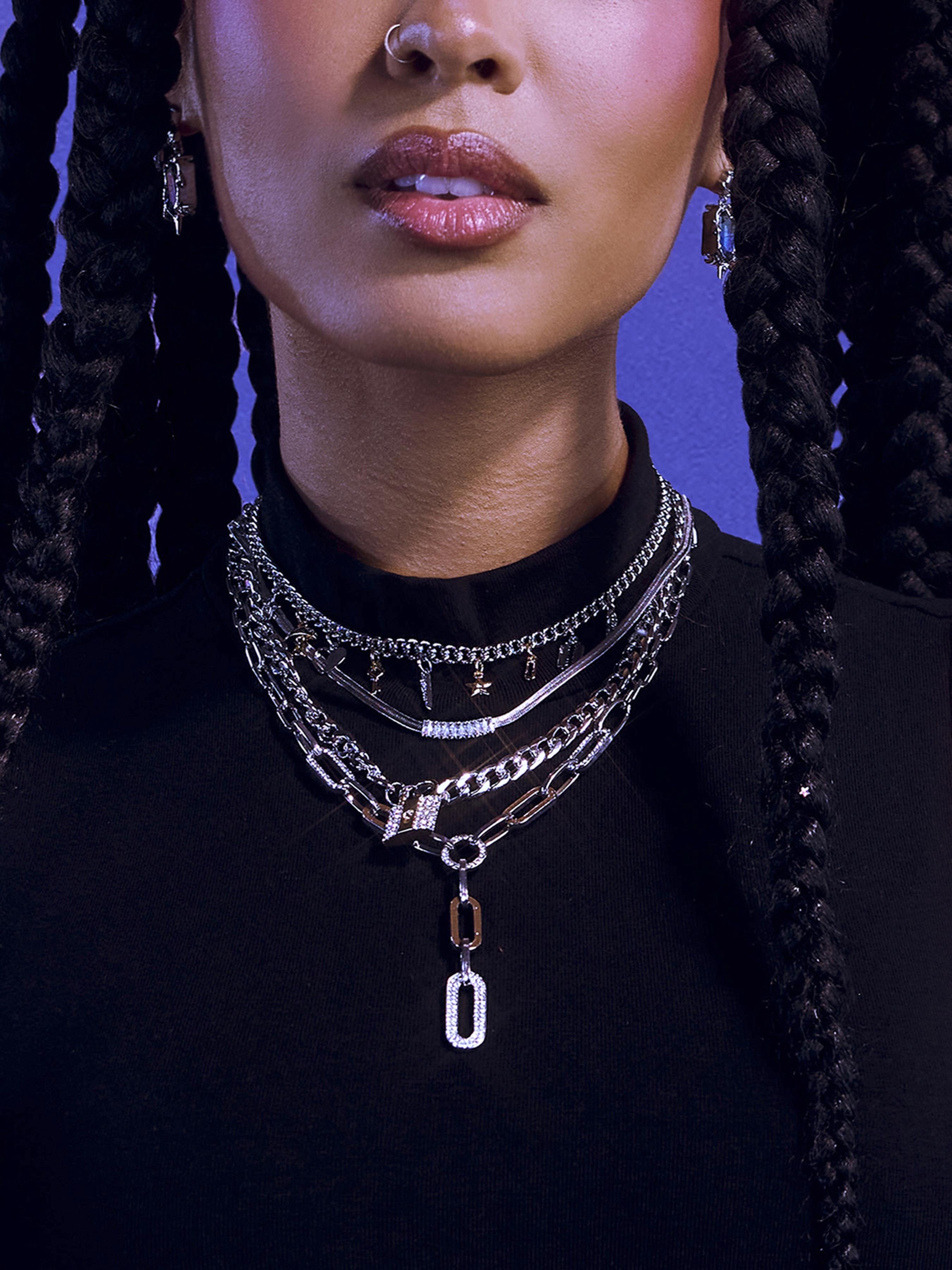 RHINESTONE & CHAIN ADJUSTABLE LAYERED NECKLACE by CIDER RHINESTONE & CHAIN ADJUSTABLE LAYERED NECKLACE by CIDER