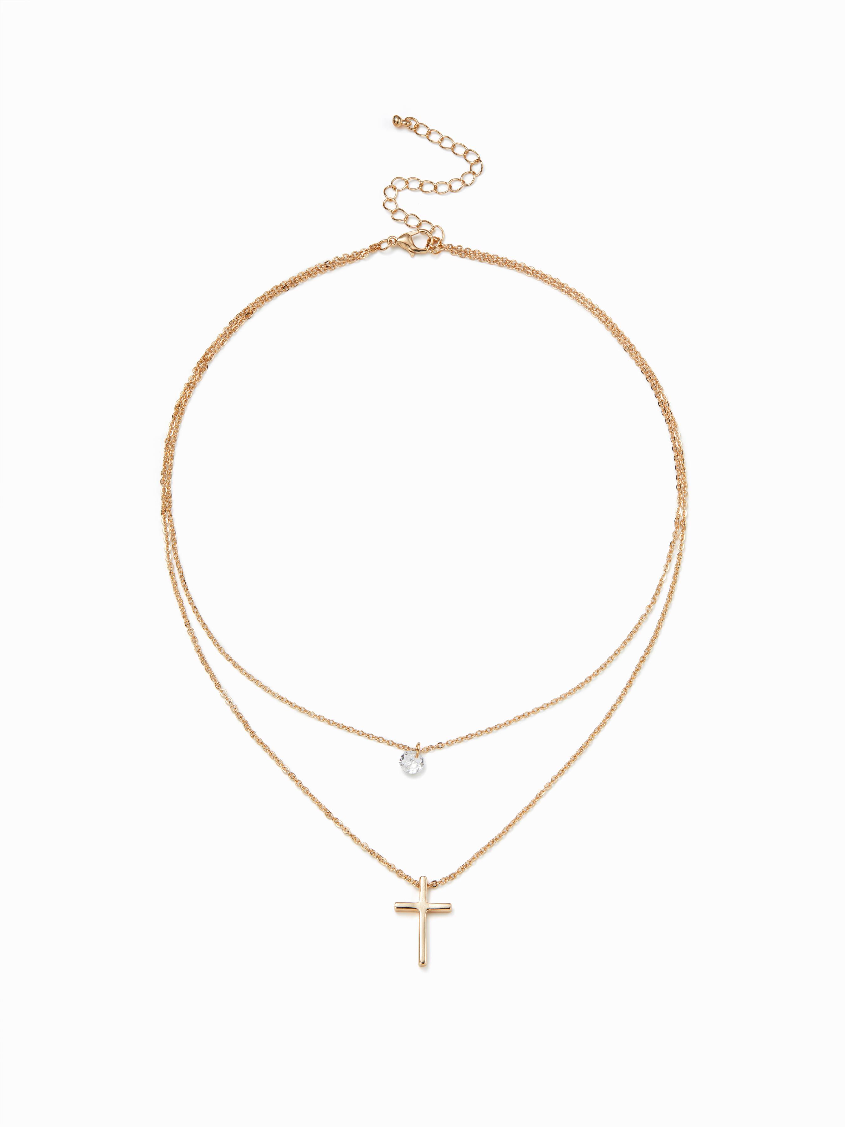 RHINESTONE & CROSS LAYERED NECKLACE by CIDER