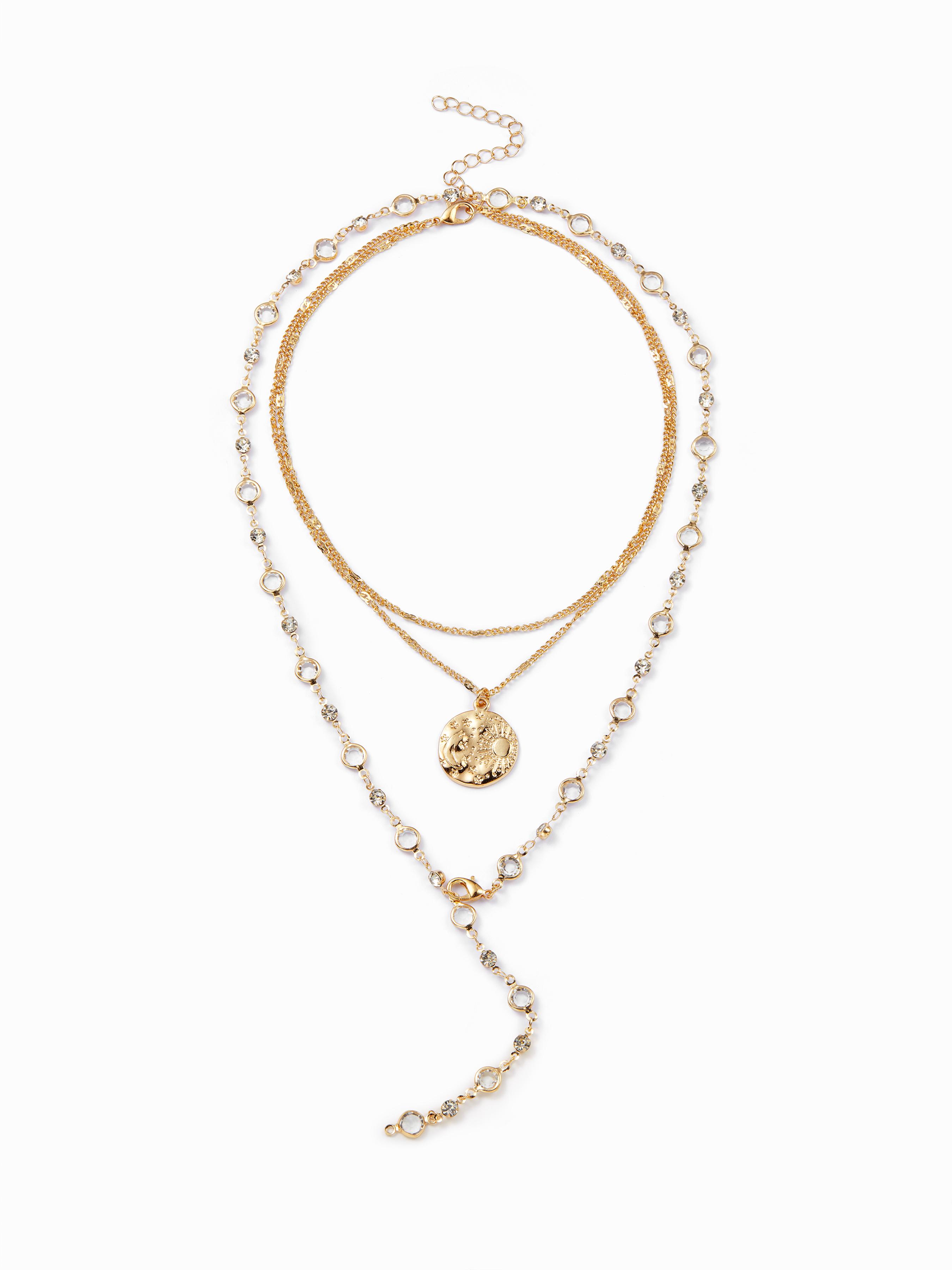 RHINESTONE & SUN & MOON PENDANT LAYERED NECKLANCE by CIDER