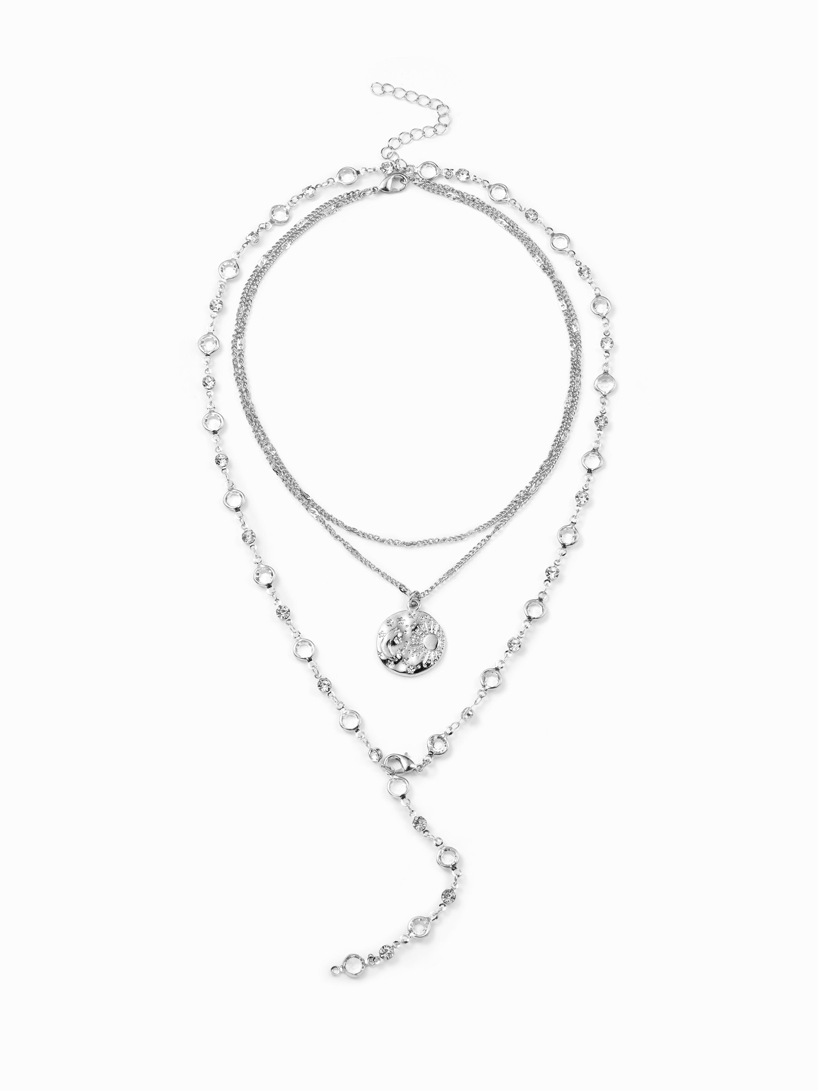 RHINESTONE & SUN & MOON PENDANT LAYERED NECKLANCE by CIDER