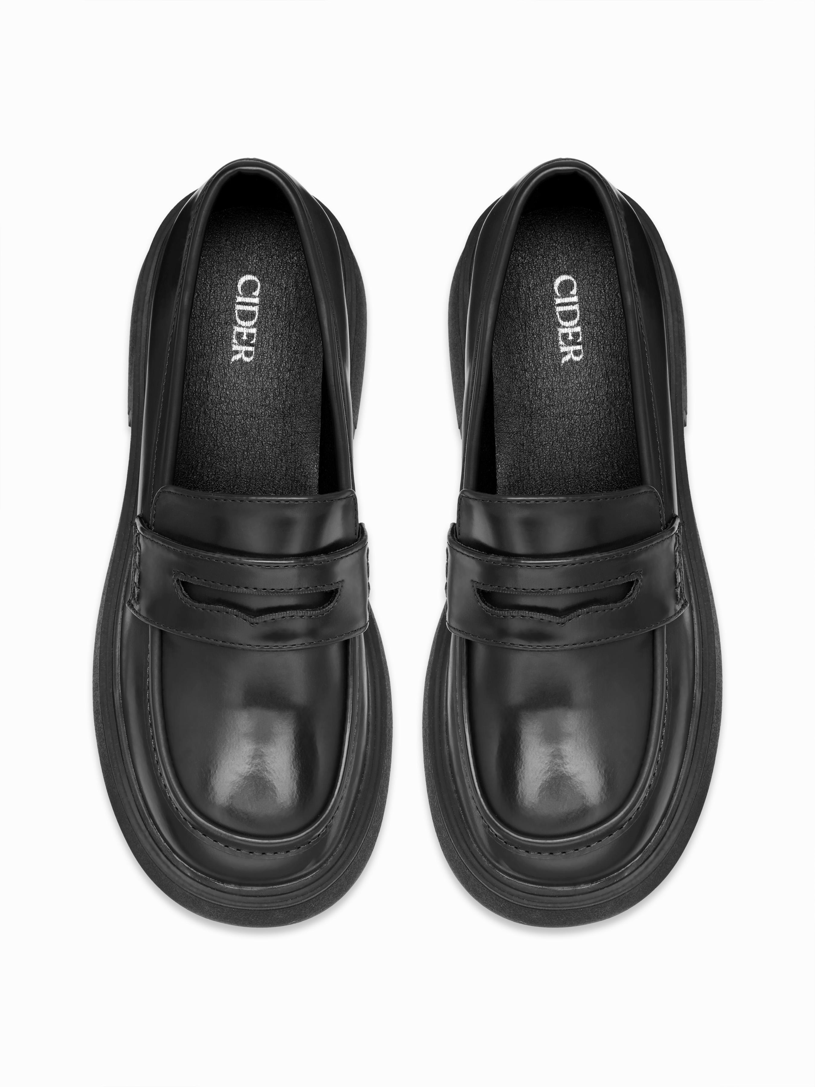 ROUND TOE CHUNKY HEELED LOAFERS by CIDER