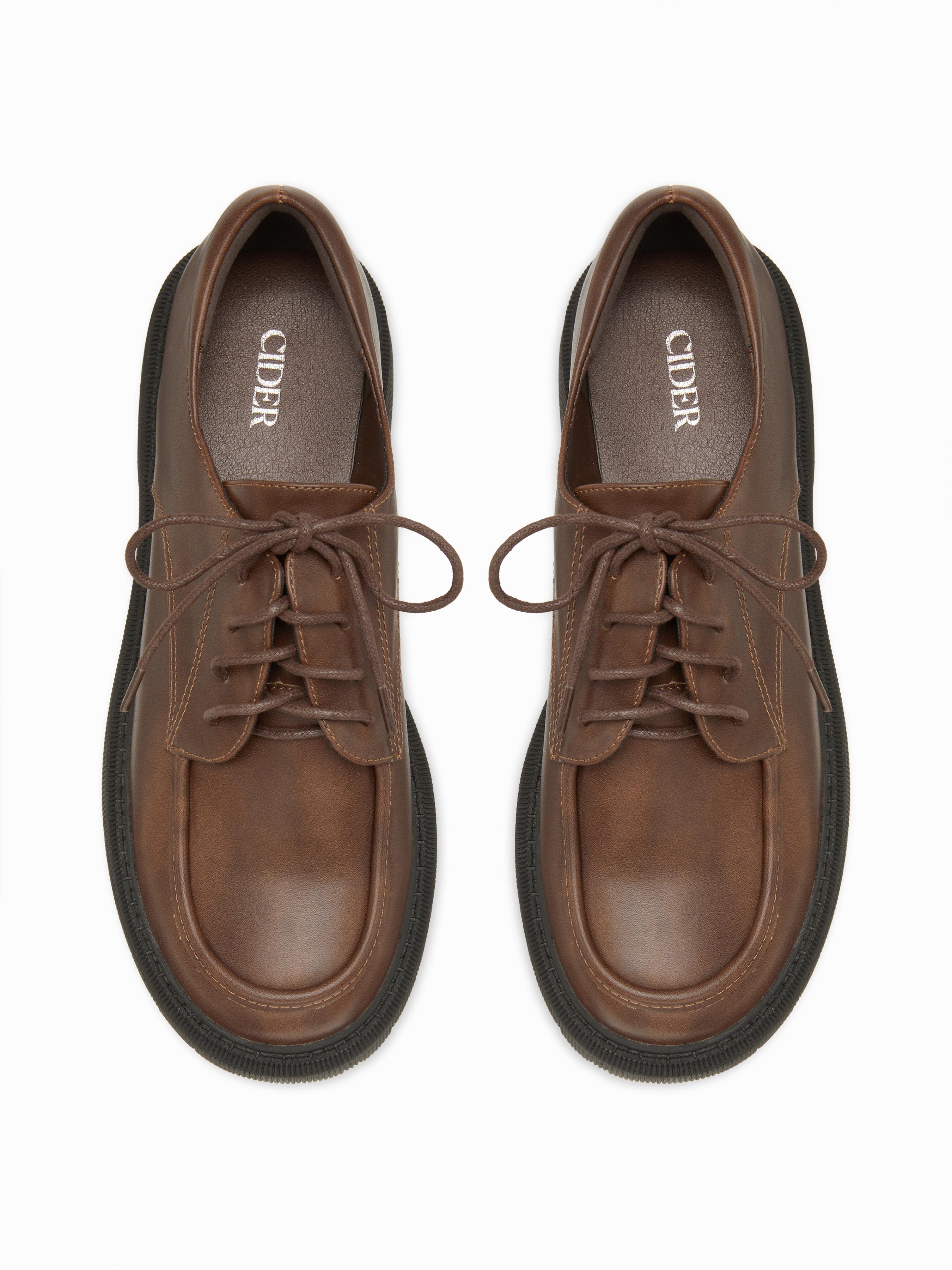 ROUND TOE LACE-UP CHUNKY HEEL LOAFERS by CIDER