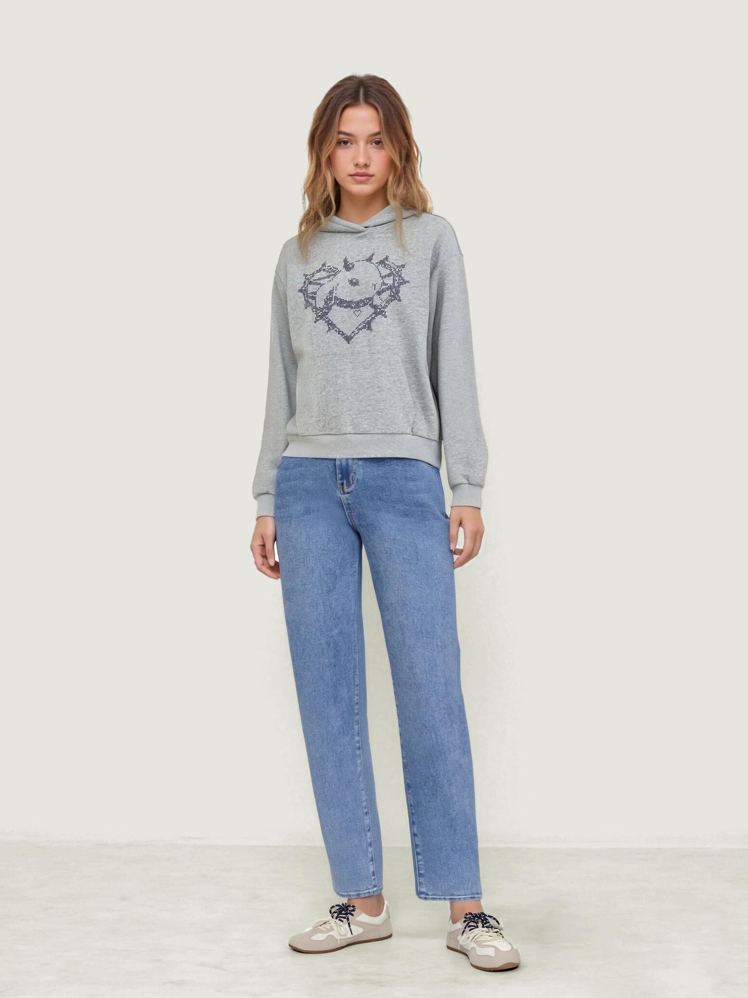 Rabbit Heart Graphic Long Sleeve Hoodie by CIDER