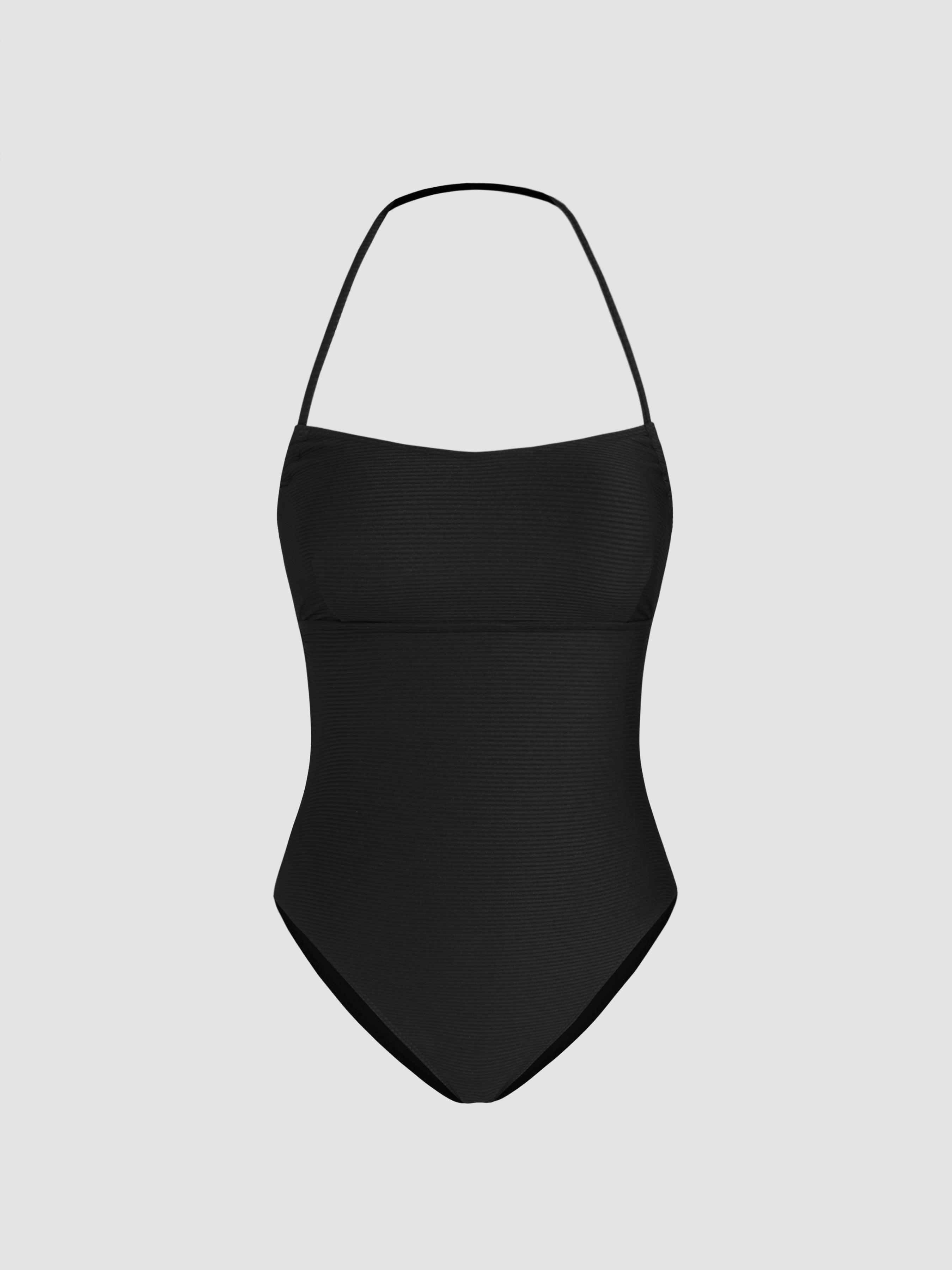 Rib Fabric Shaping Halter Neckline One Piece Swimsuit by CIDER