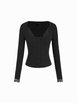 Ribbed Scoop Neck Lace Trim Long Sleeve Top by CIDER Ribbed Scoop Neck Lace Trim Long Sleeve Top by CIDER