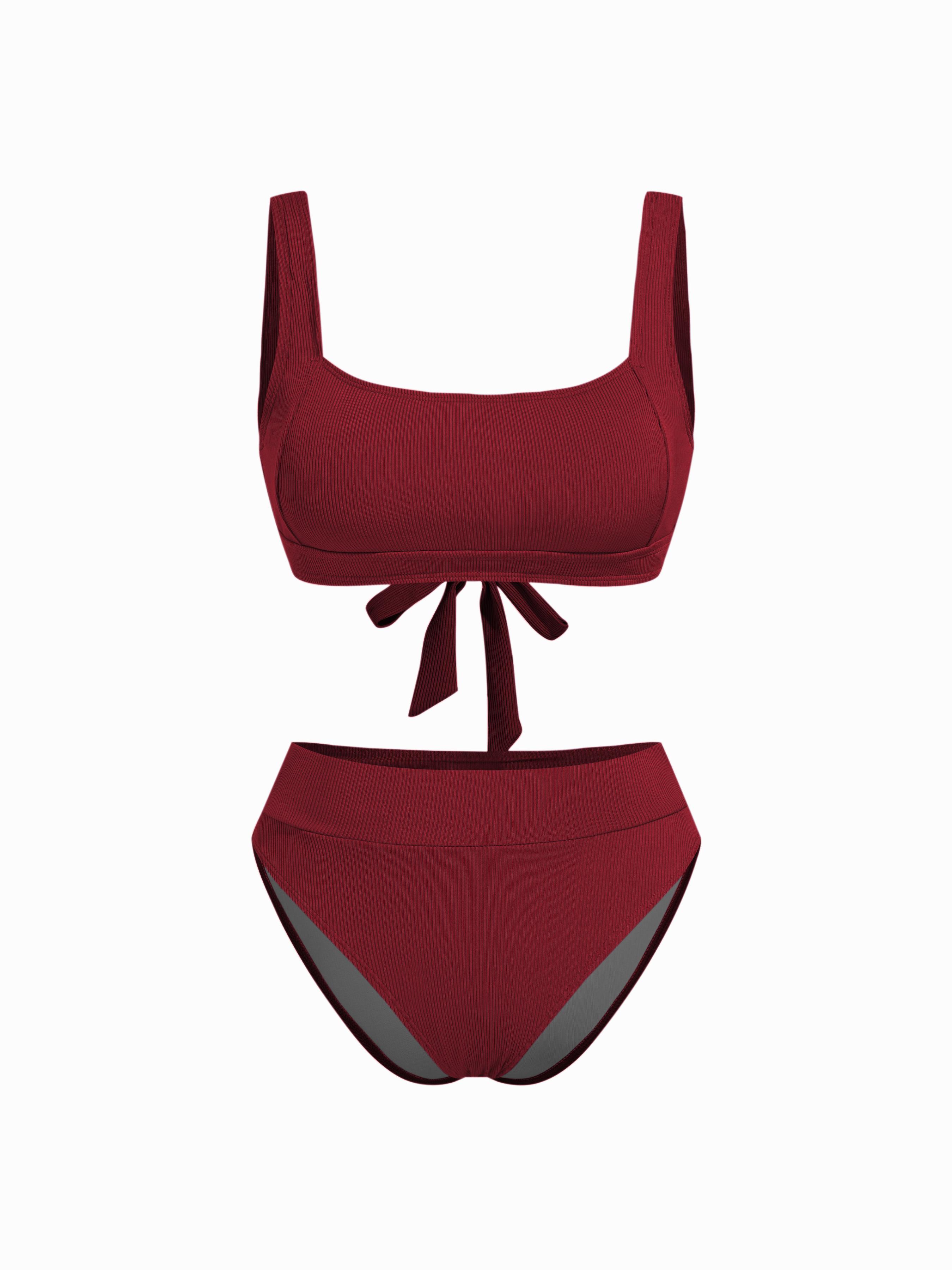 Ribbed Square Neck Knotted Bracelet Cheeky Bikini Set by CIDER