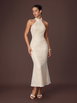 Robe longue sirène maxi à encolure en forme de licou avec dentelle à paillettes et broderie texturée by CIDER