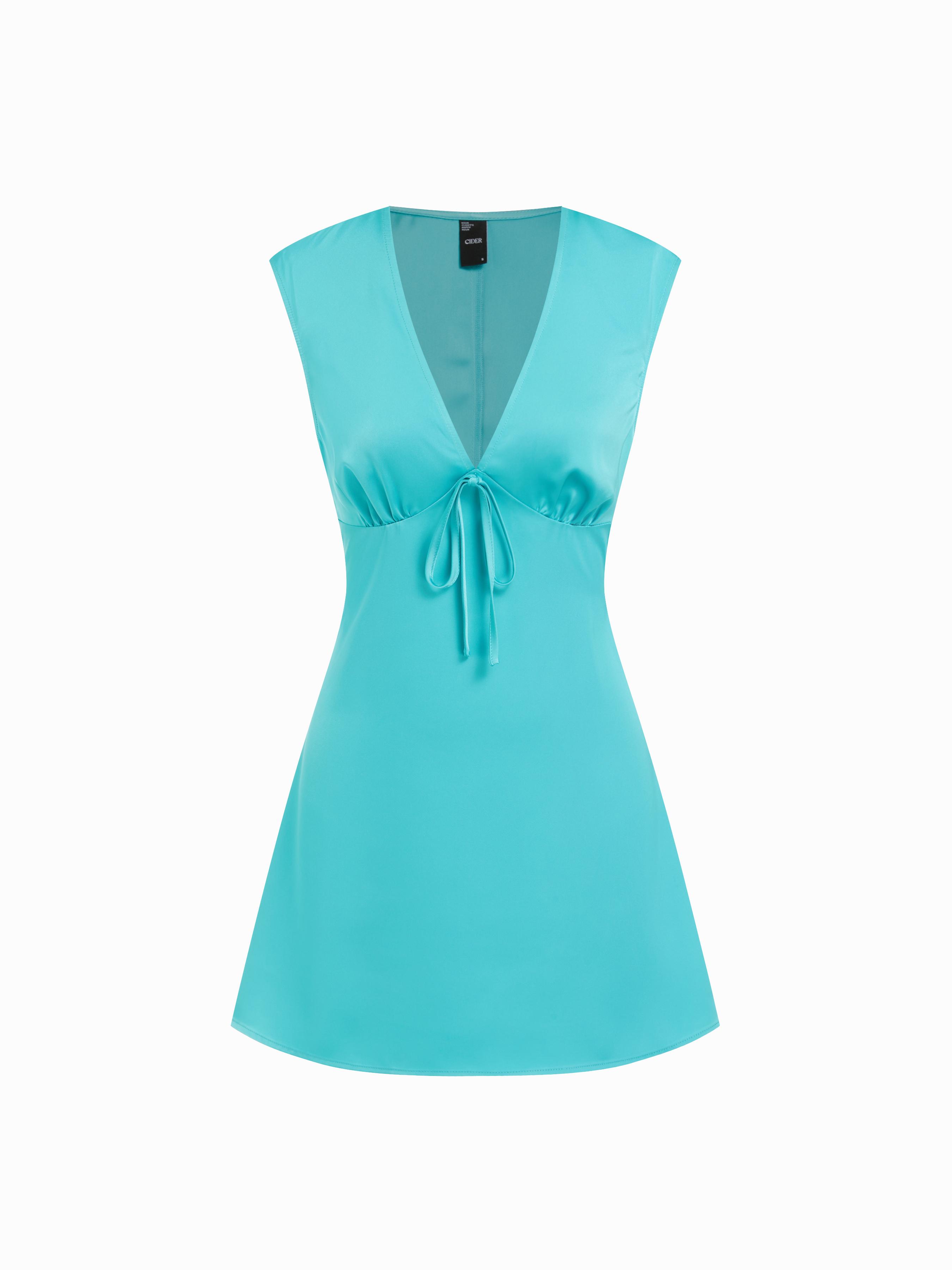 Robe mini satin décolleté V froncée dos noué by CIDER