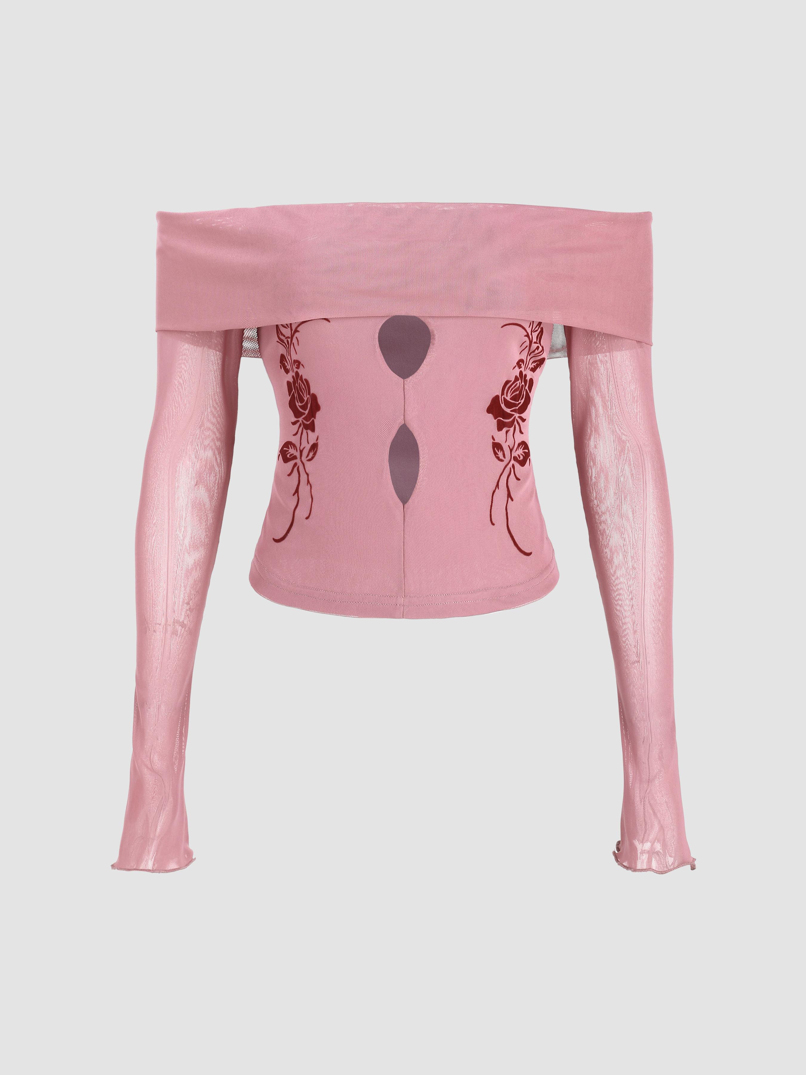 Rose Off-shoulder Long Sleeve Crop Top by CIDER