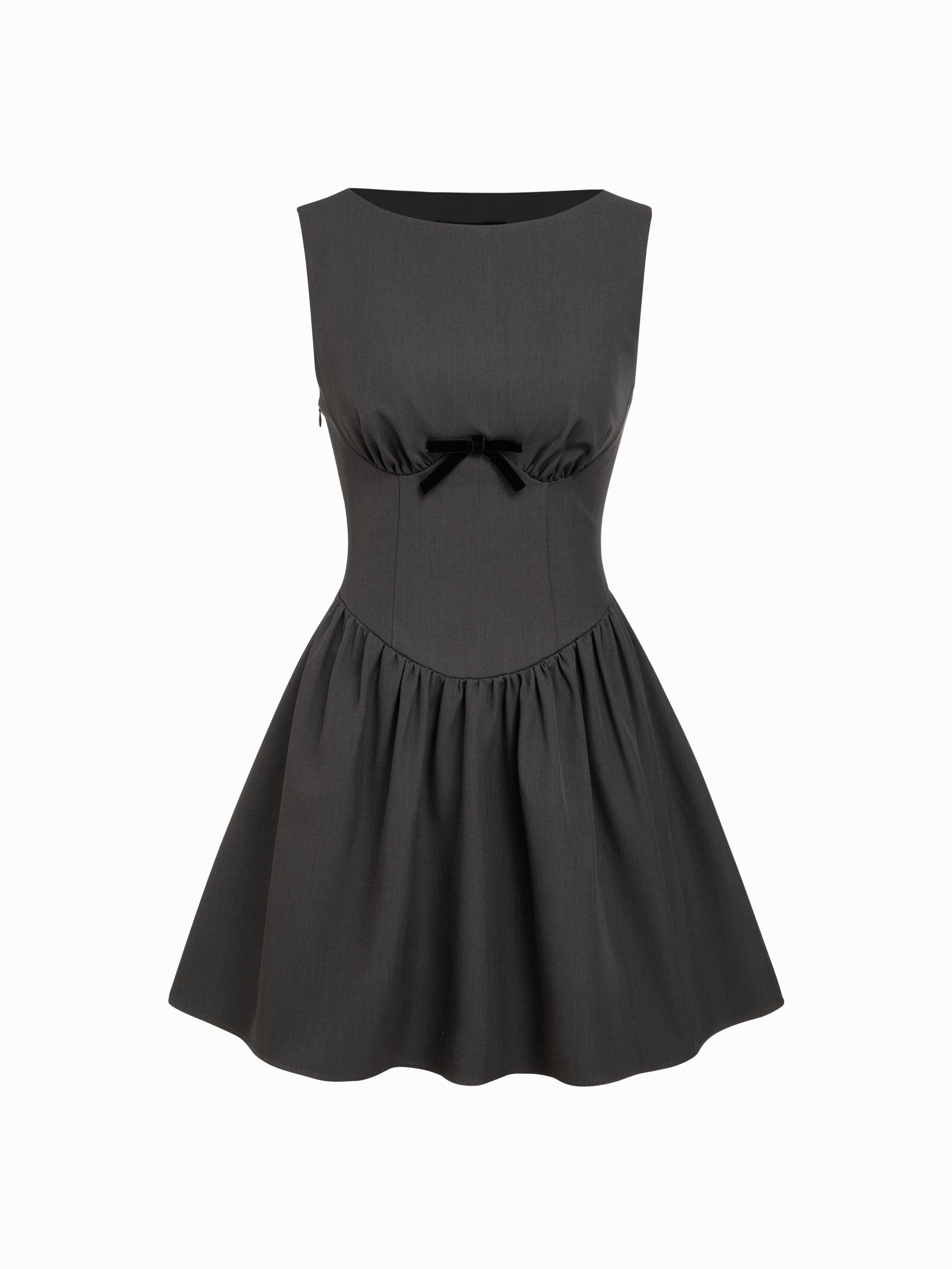 Round Neck Bowknot Babydoll Mini Dress by CIDER