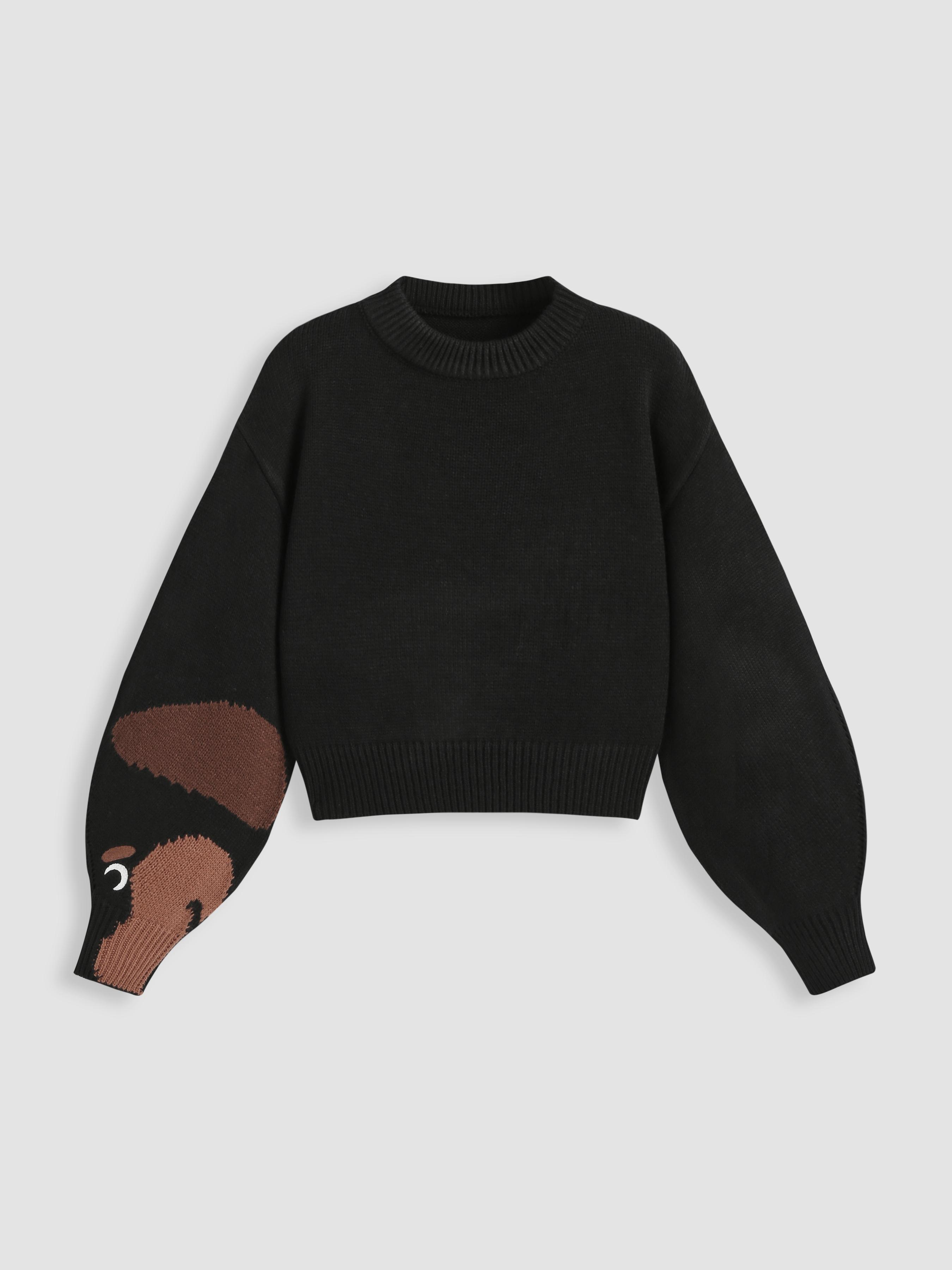 Round Neck Goose Pattern Sleeve Knitted Top by CIDER