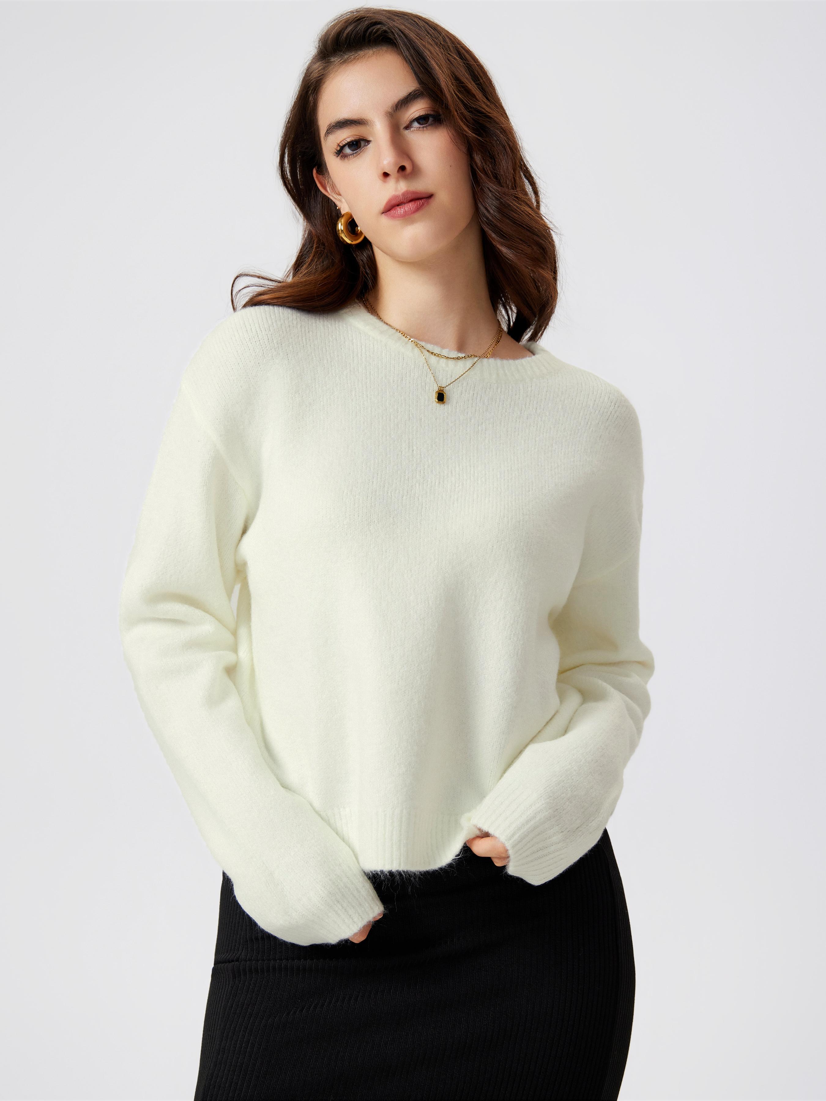 Round Neck Knitted Long Sleeve Sweater by CIDER