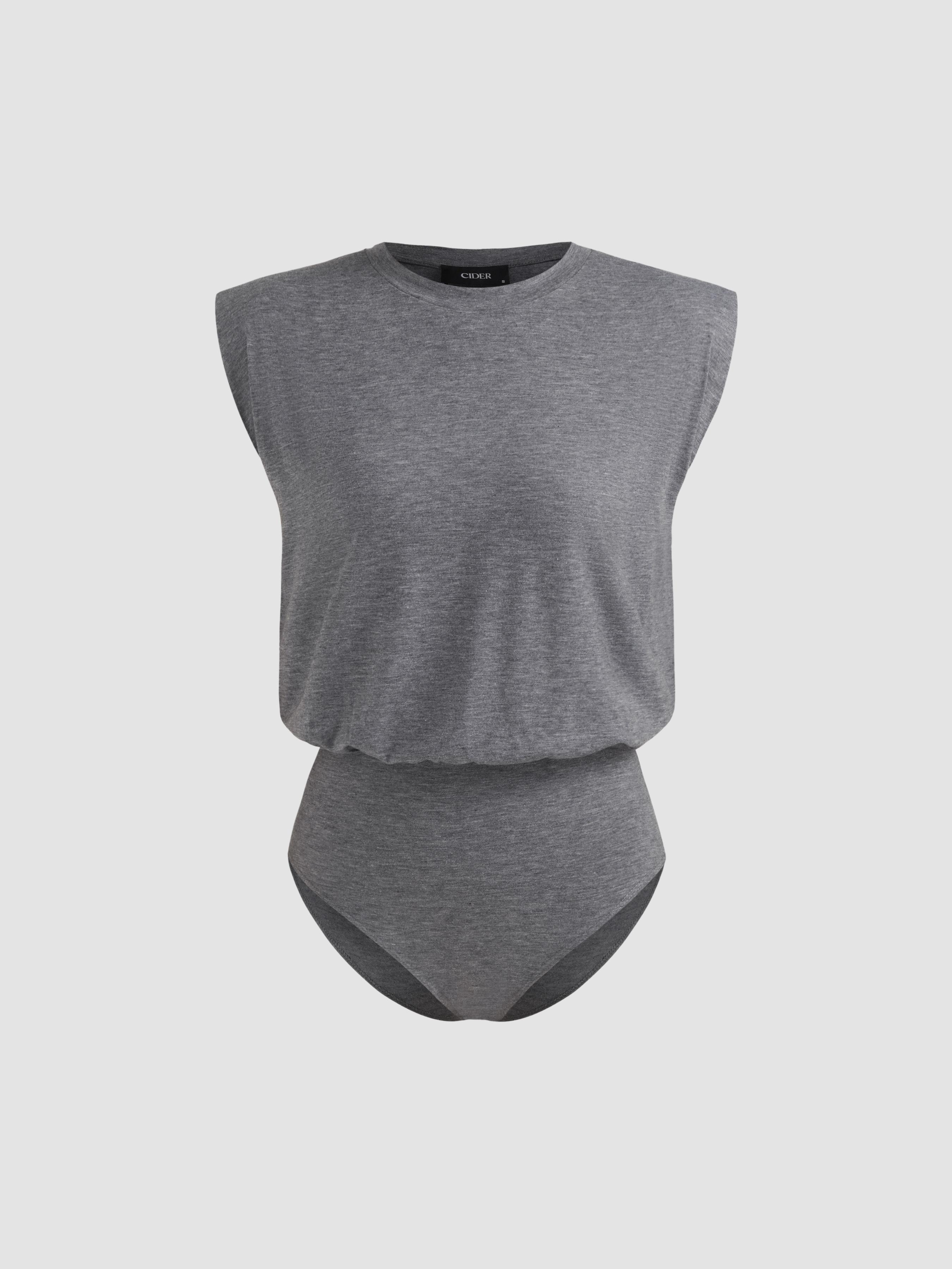 Round Neck Sleeveless Solid Bodysuit by CIDER