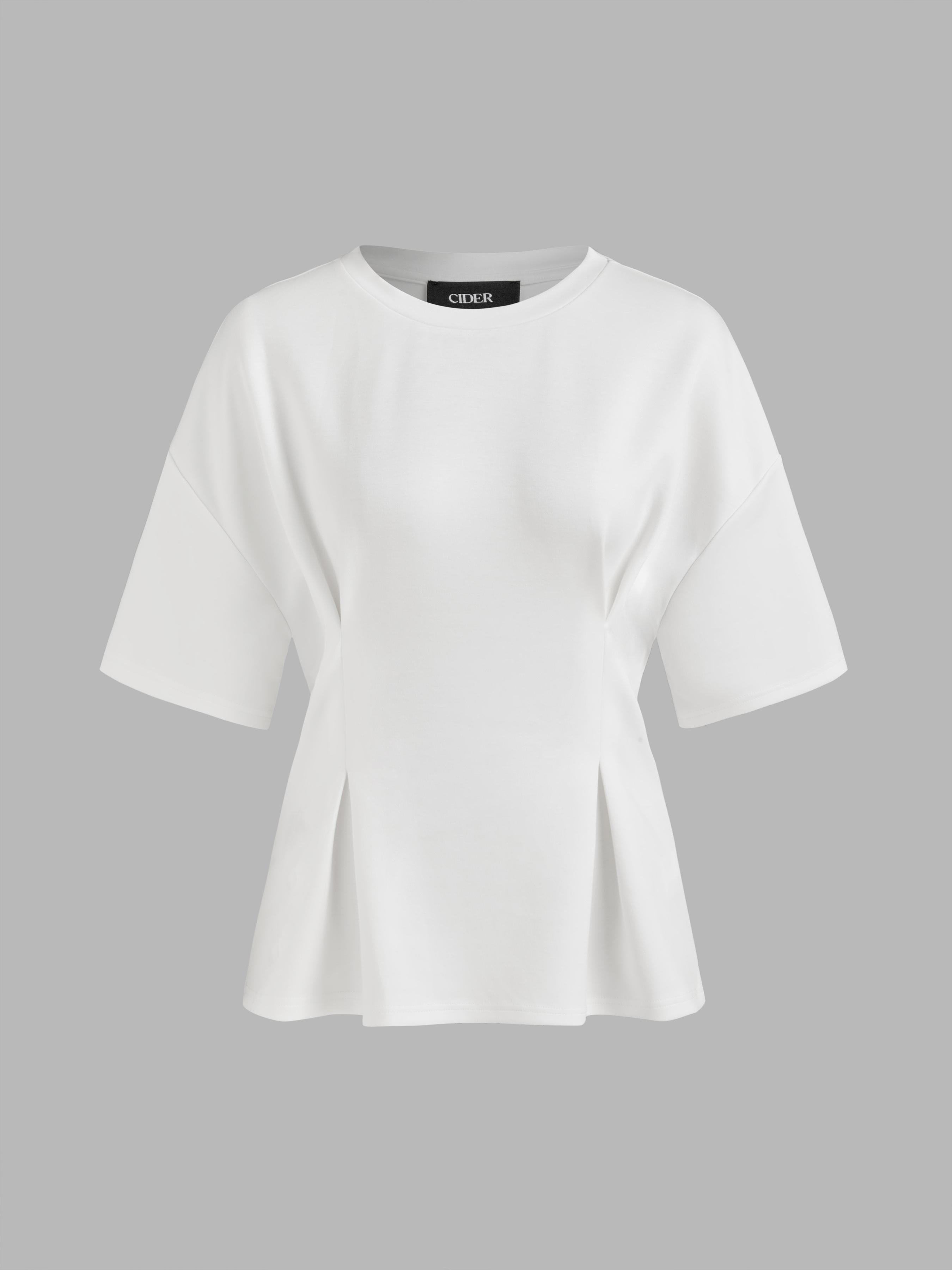 Round Neck Solid Ruched Short Sleeve Tee by CIDER